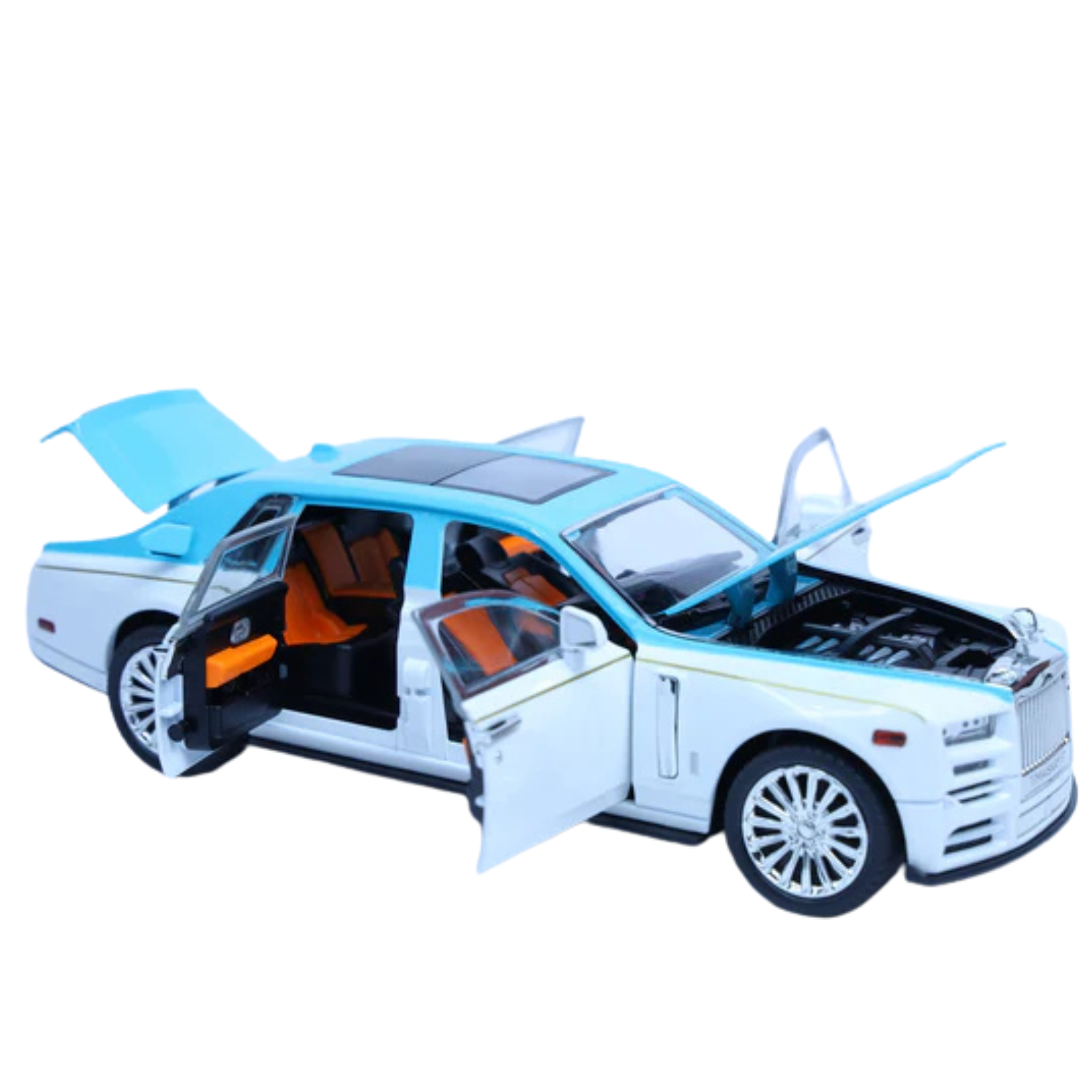 Rolls-Royce Phantom White-Blue 1:22 Scale Diecast Model Car | Luxury Collectible with Openable Doors & Lights