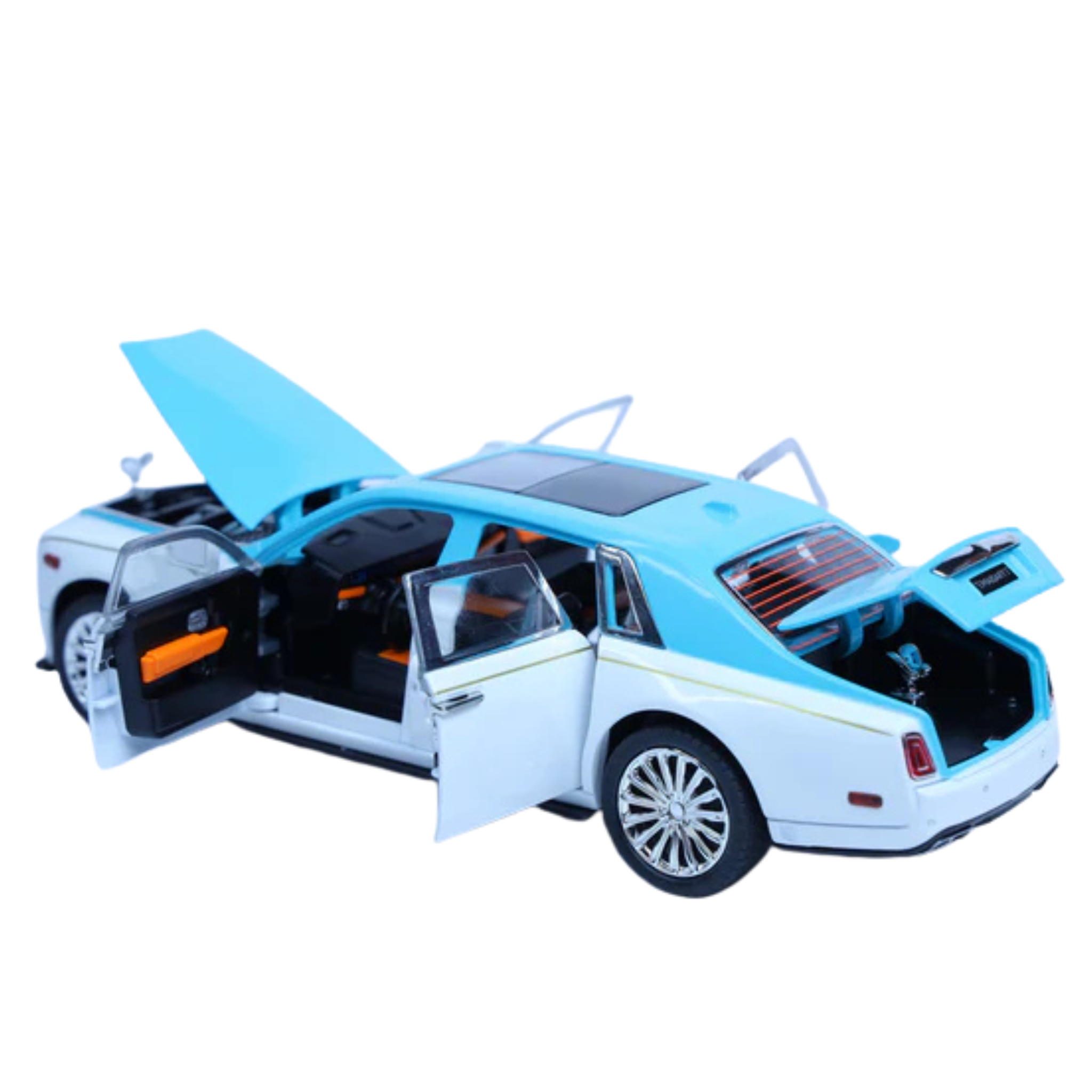 Rolls-Royce Phantom White-Blue 1:22 Scale Diecast Model Car | Luxury Collectible with Openable Doors & Lights