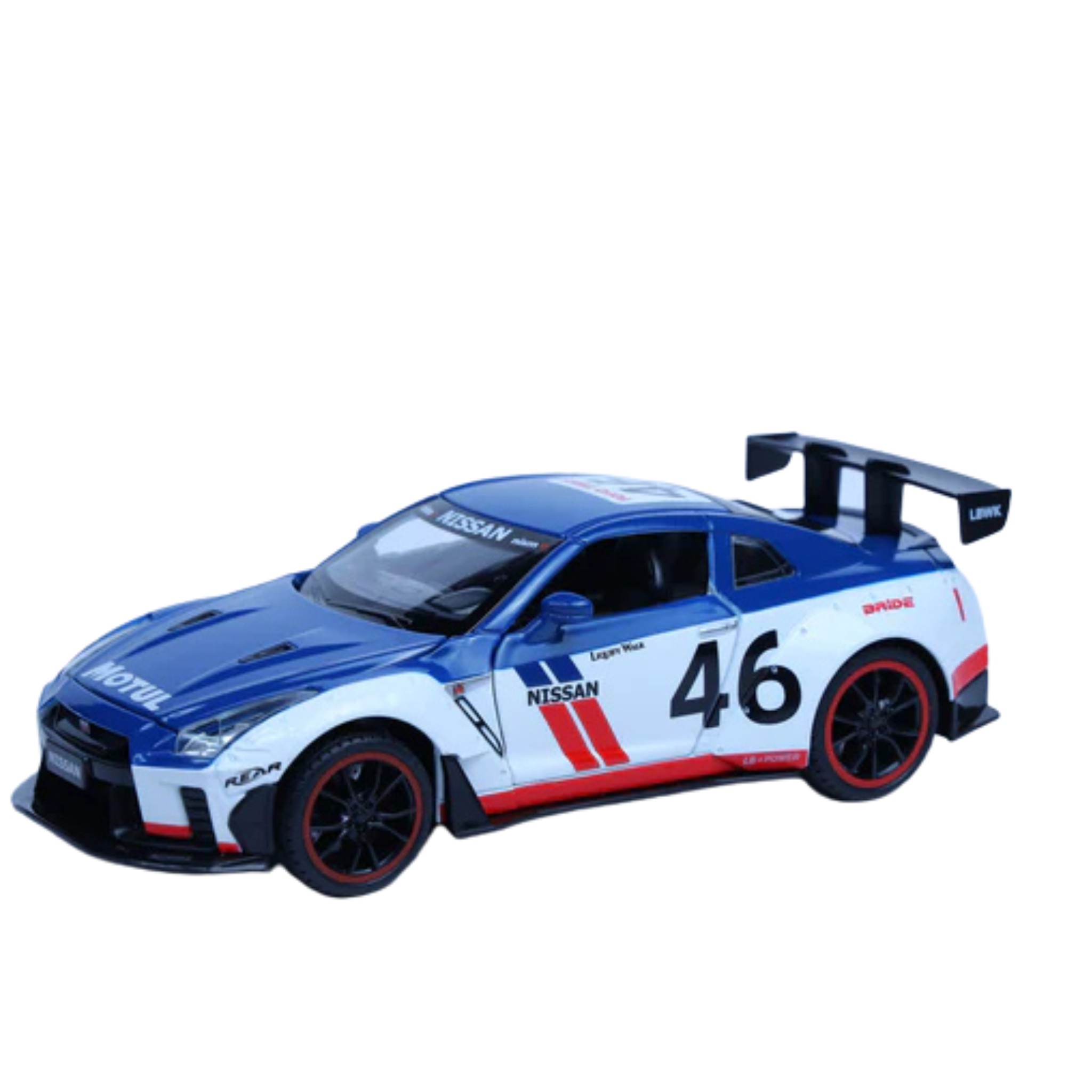 Nissan Skyline GTR R35 Diecast Car 1:22 – Pullback, Doors Open, Sound & Light (White/Blue)