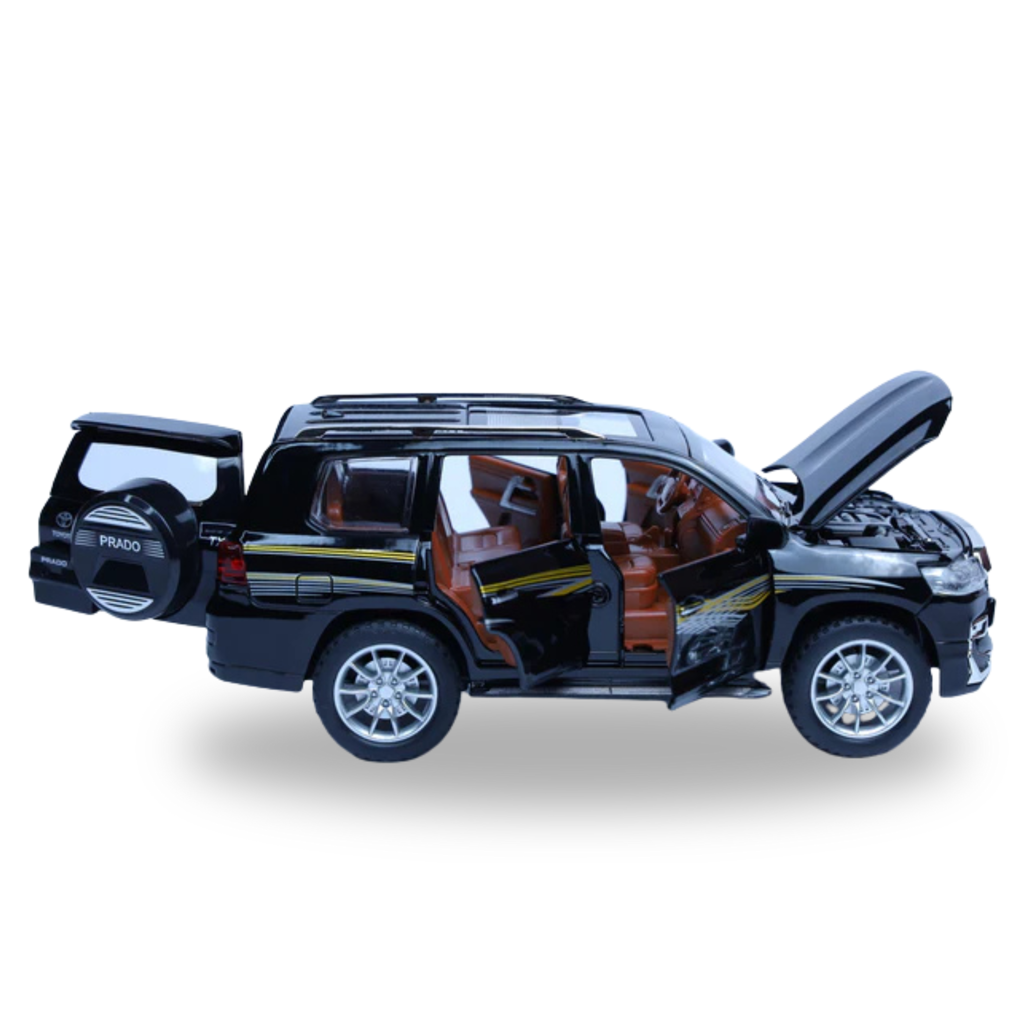 Toyota Land Cruiser Prado Black 1:24 Scale Diecast Model | Openable Doors & Lights | Luxury SUV Collectible