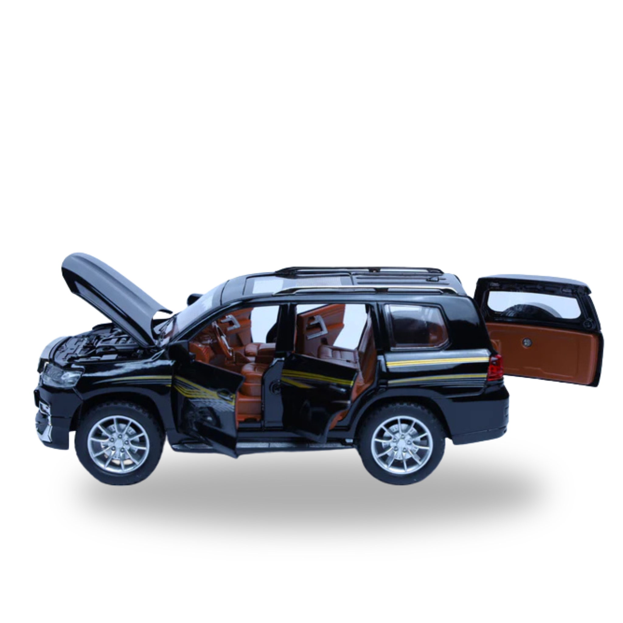 Toyota Land Cruiser Prado Black 1:24 Scale Diecast Model | Openable Doors & Lights | Luxury SUV Collectible