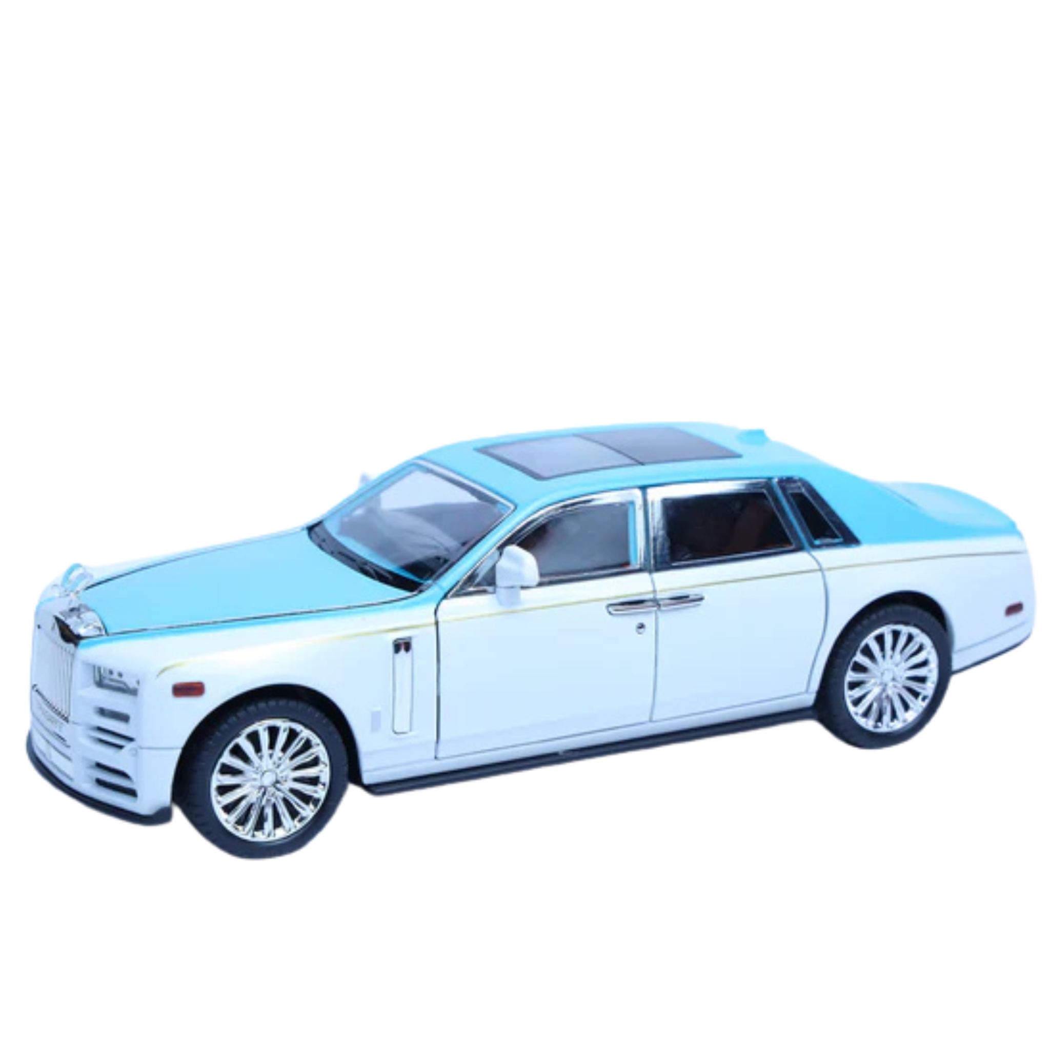Rolls-Royce Phantom White-Blue 1:22 Scale Diecast Model Car | Luxury Collectible with Openable Doors & Lights