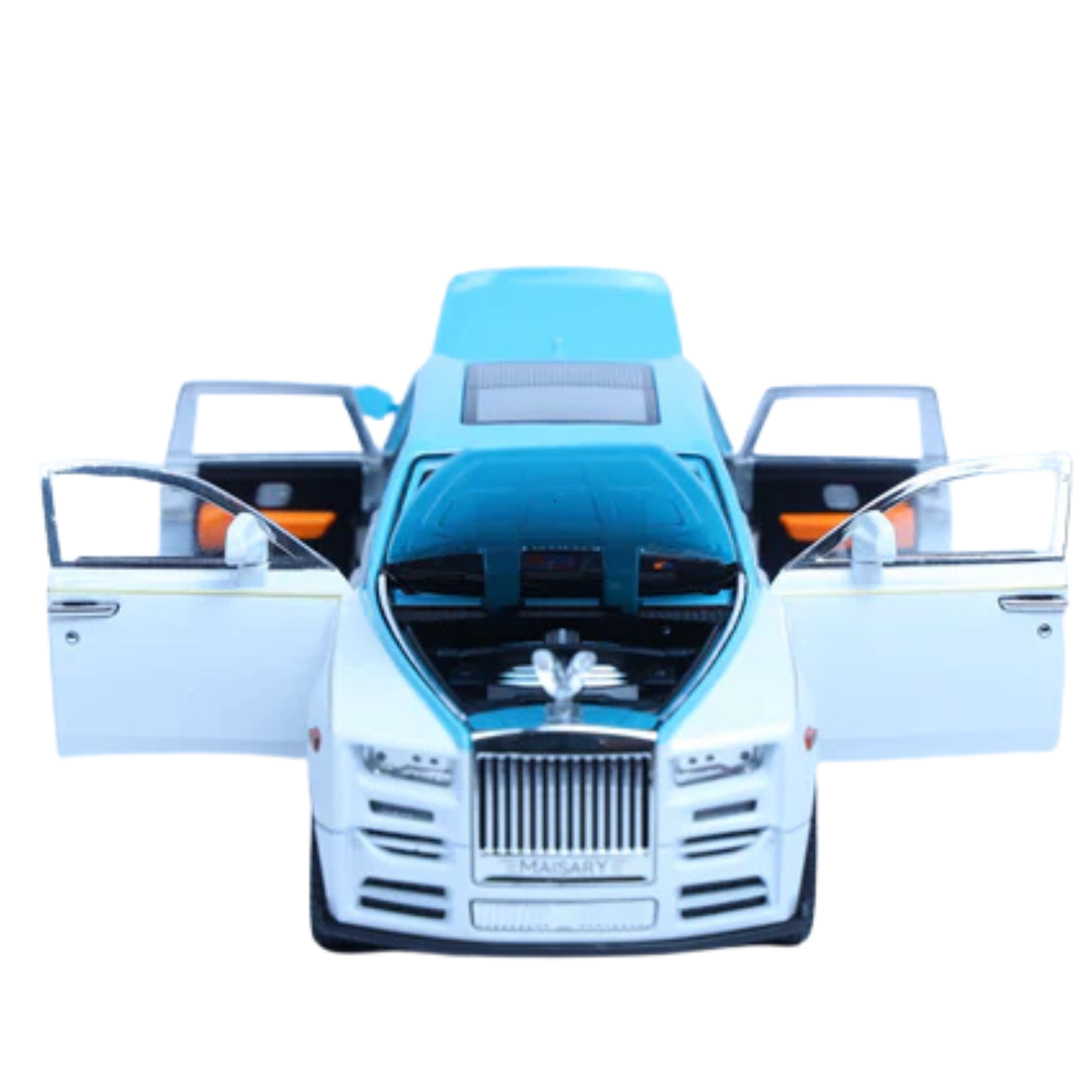 Rolls-Royce Phantom White-Blue 1:22 Scale Diecast Model Car | Luxury Collectible with Openable Doors & Lights