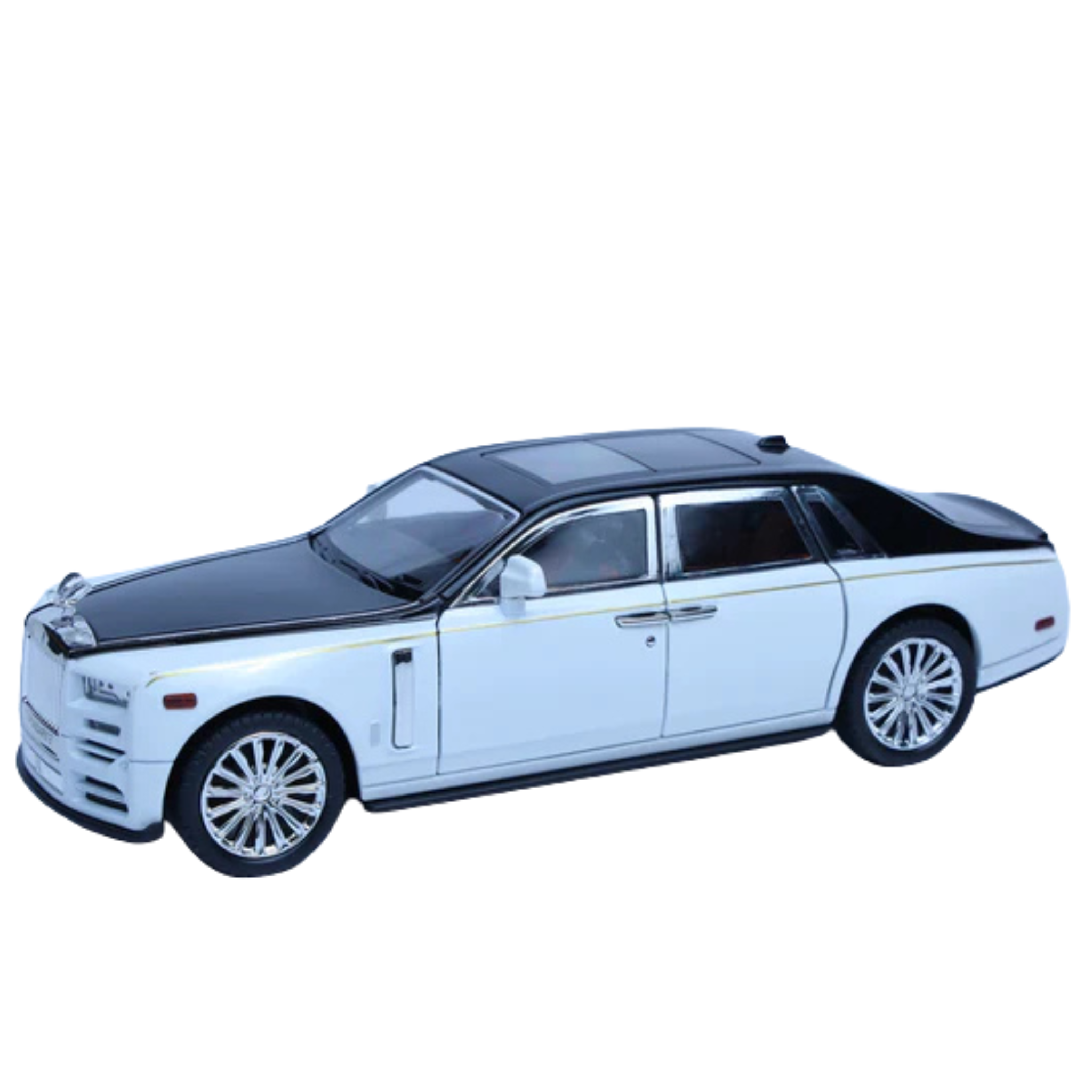 Rolls-Royce Phantom White-Black 1:22 Scale Diecast Model Car | Luxury Collectible with Openable Doors & Lights