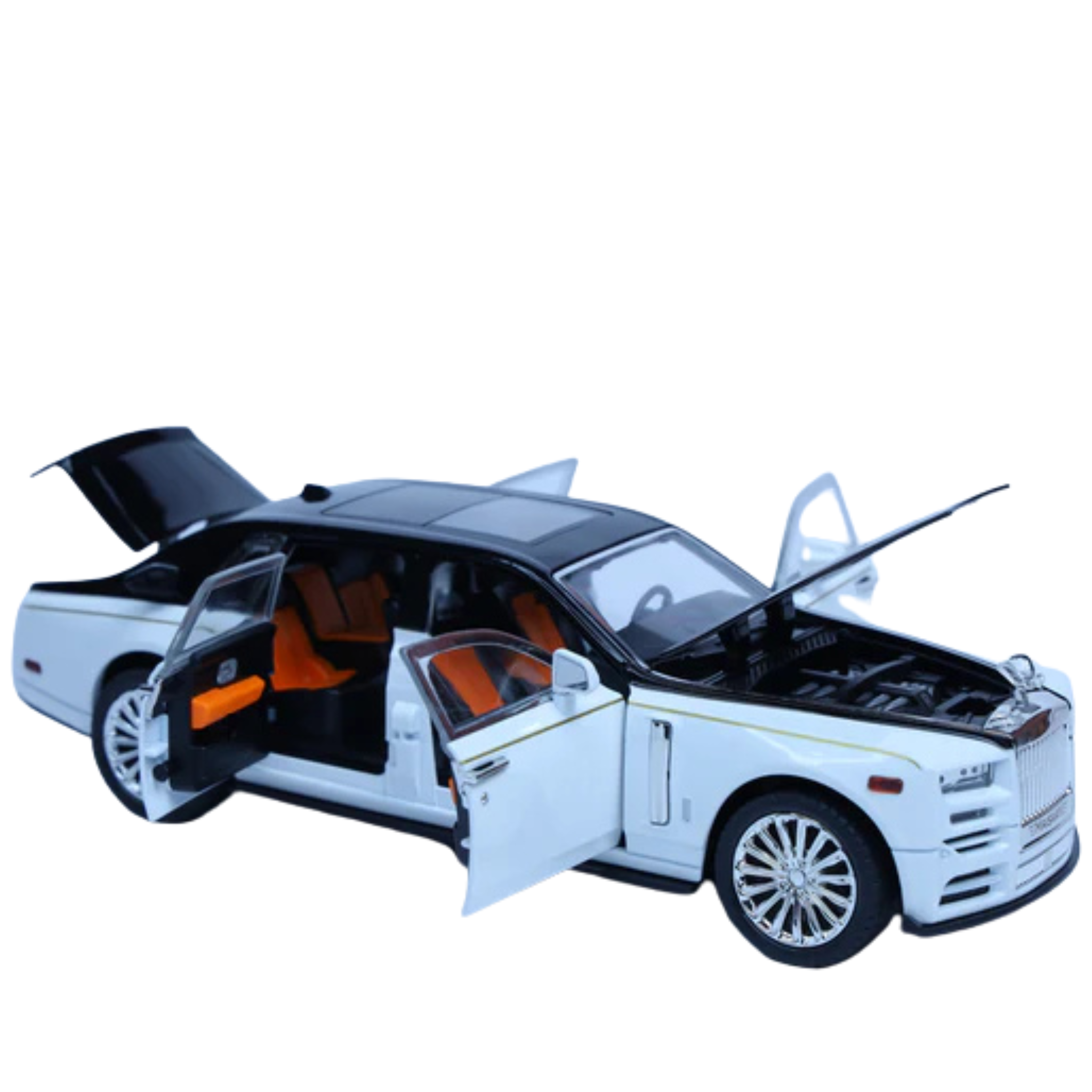 Rolls-Royce Phantom White-Black 1:22 Scale Diecast Model Car | Luxury Collectible with Openable Doors & Lights