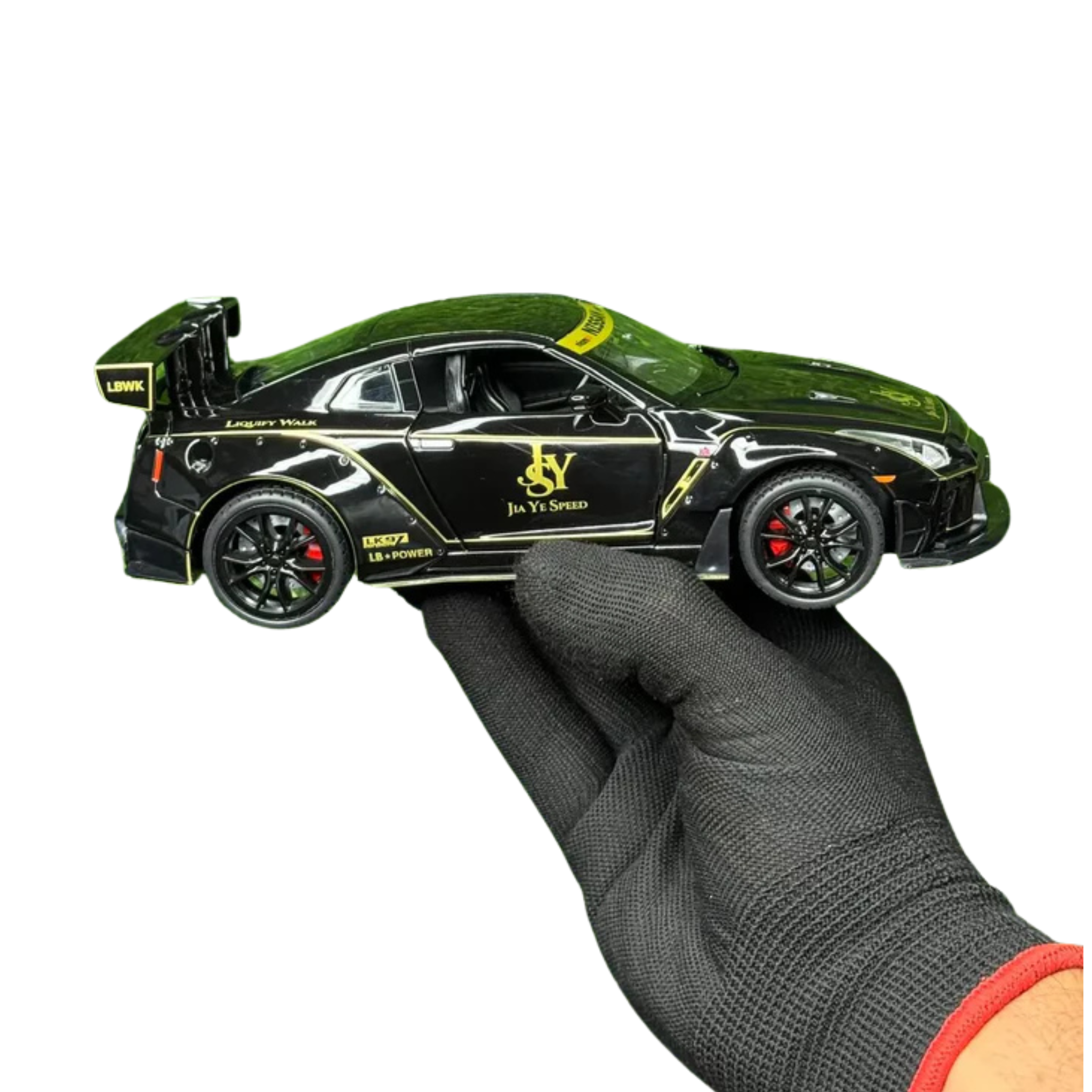 Nissan GTR R35 Diecast 1:22 | Pullback, Doors Open, Sound & Light – Black