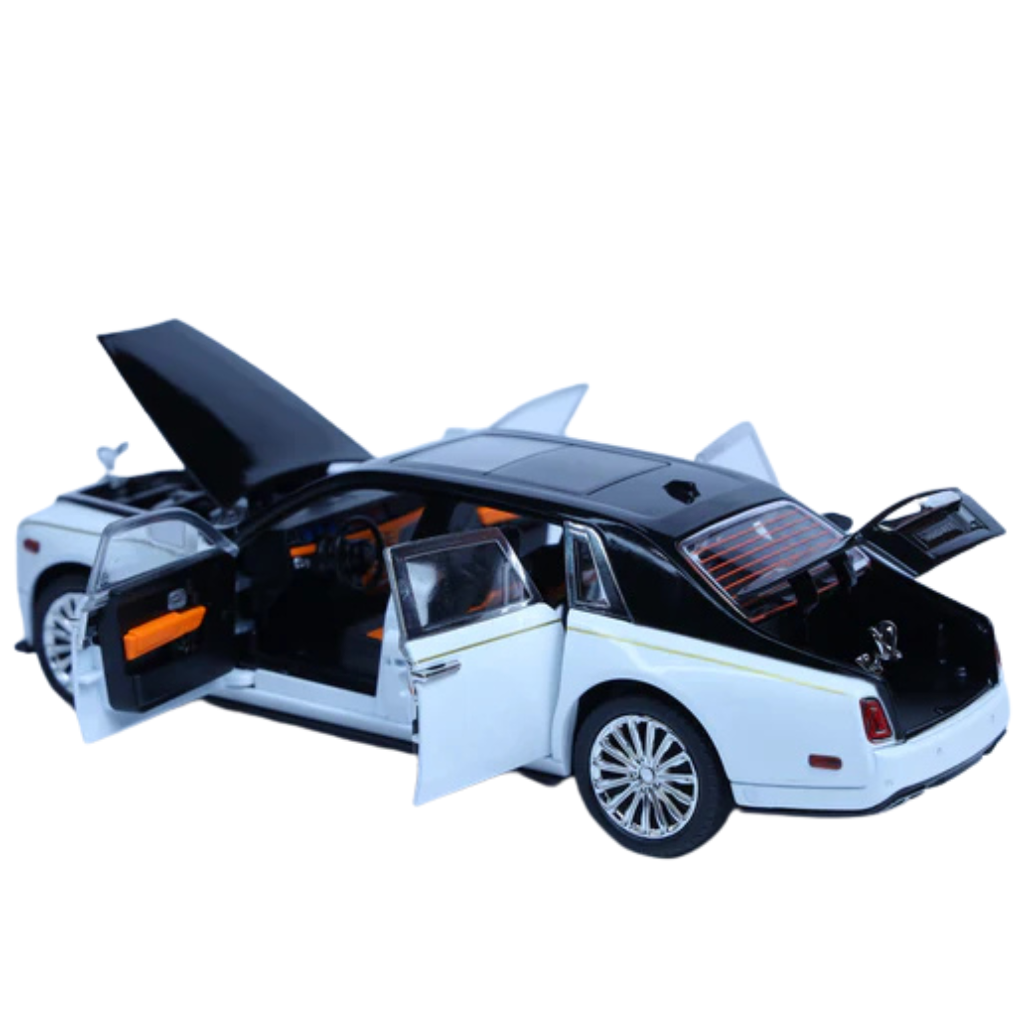 Rolls-Royce Phantom White-Black 1:22 Scale Diecast Model Car | Luxury Collectible with Openable Doors & Lights