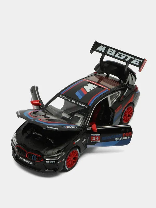 BMW M8 GTE Black 1:24 Scale Diecast Model Car | Working Lights & Doors | Premium Collectible