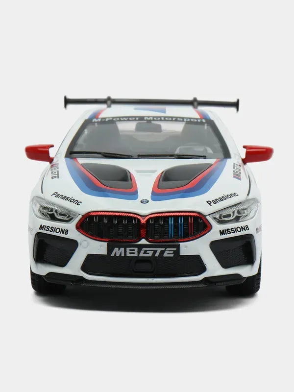 BMW M8 GTE White 1:24 Scale Diecast Model Car | Working Lights & Doors | Premium Collectible