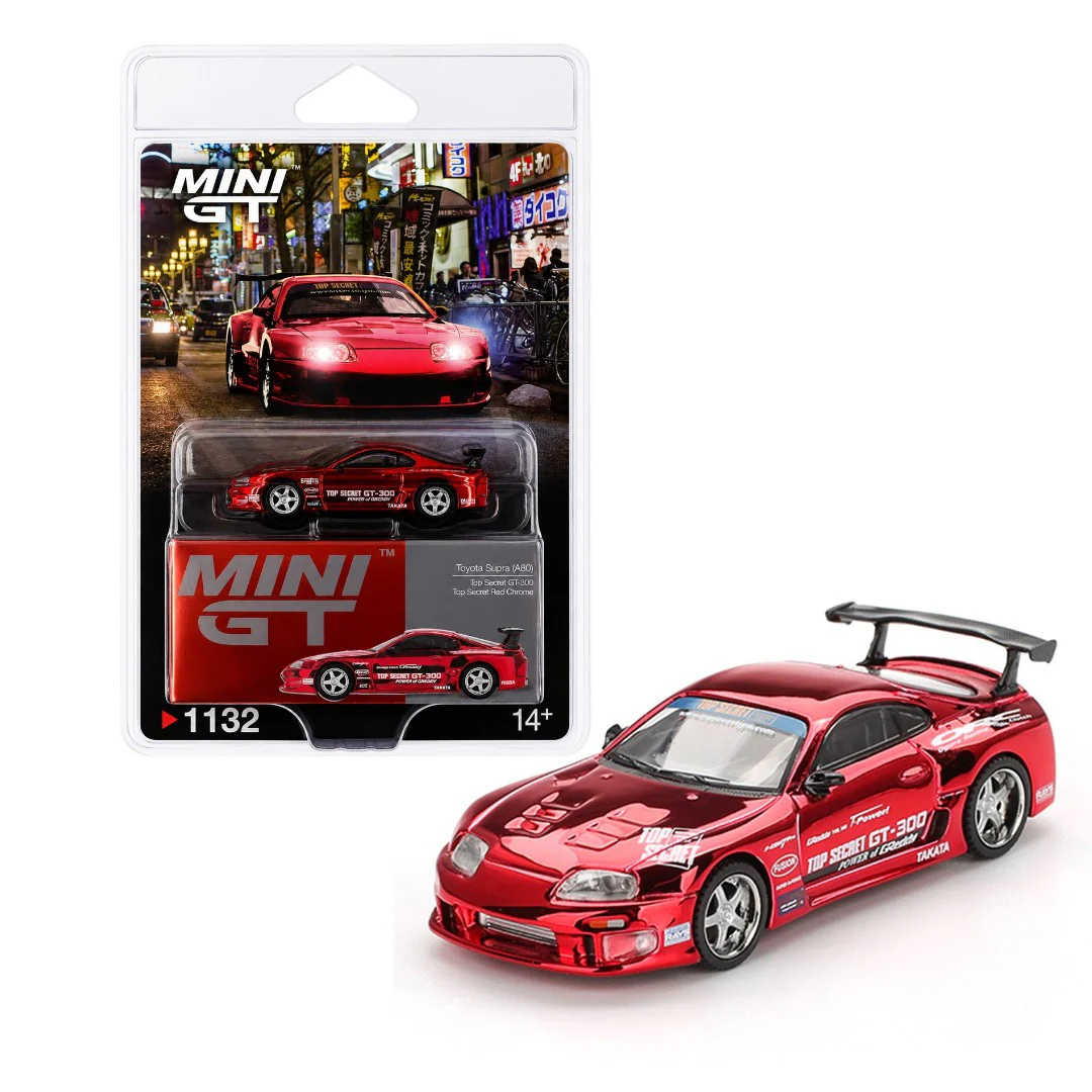 Mini GT Toyota Supra A80 Top Secret GT-300 Red Chrome - MGT01132-BL - Blister Version