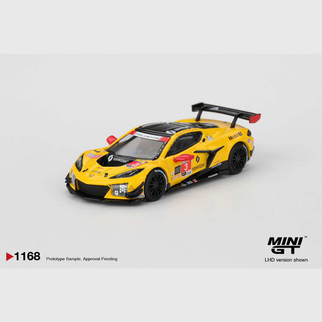 Mini GT Chevrolet Corvette Z06 GT3.R #3 Corvette Racing 2025 IMSA Daytona 24 Hrs Yellow - MGT01168 - Box Version