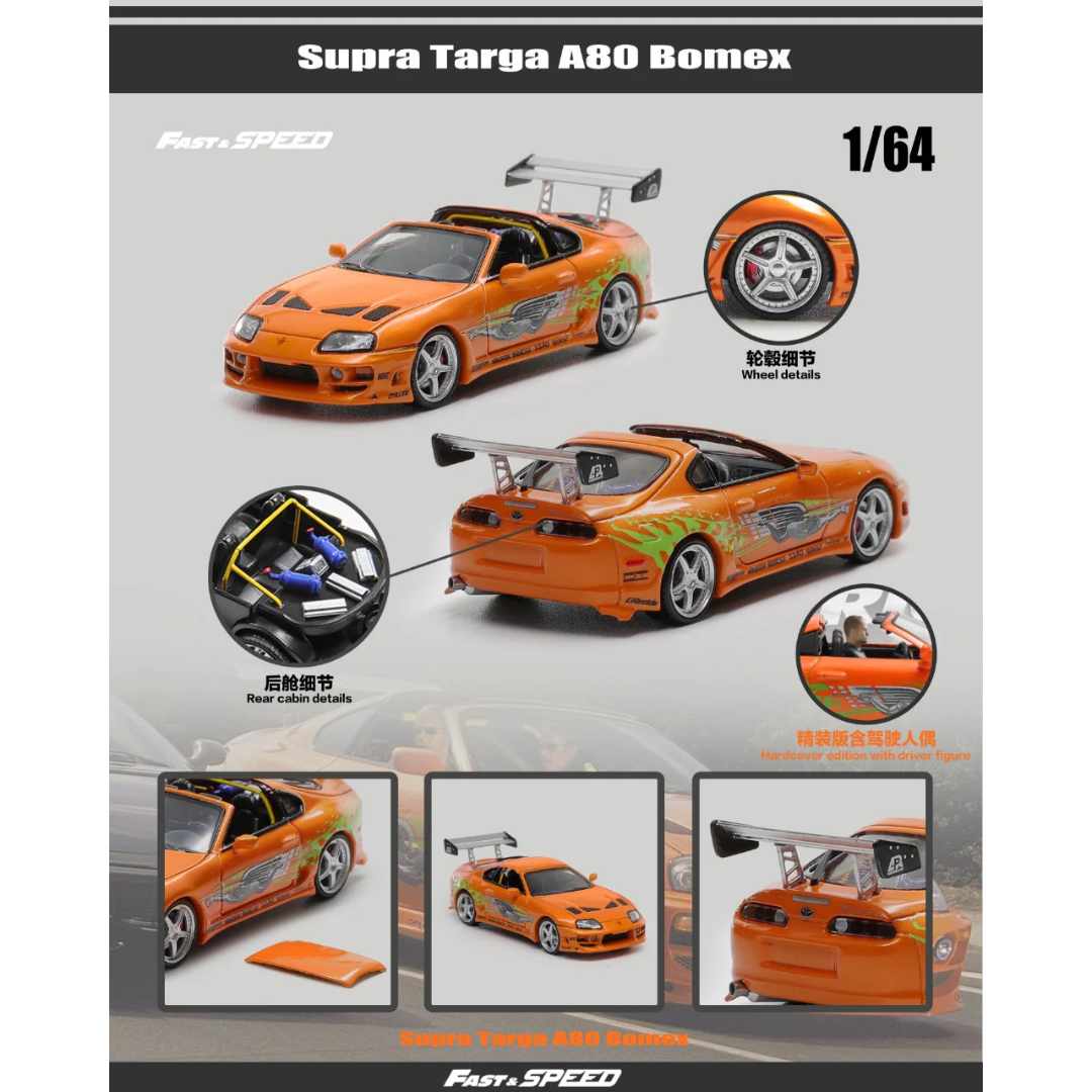 Fast & Speed 1:64 Toyota Supra A80 Targa Bomex Orange Fast & Furious - FS-SUPRA-WOF