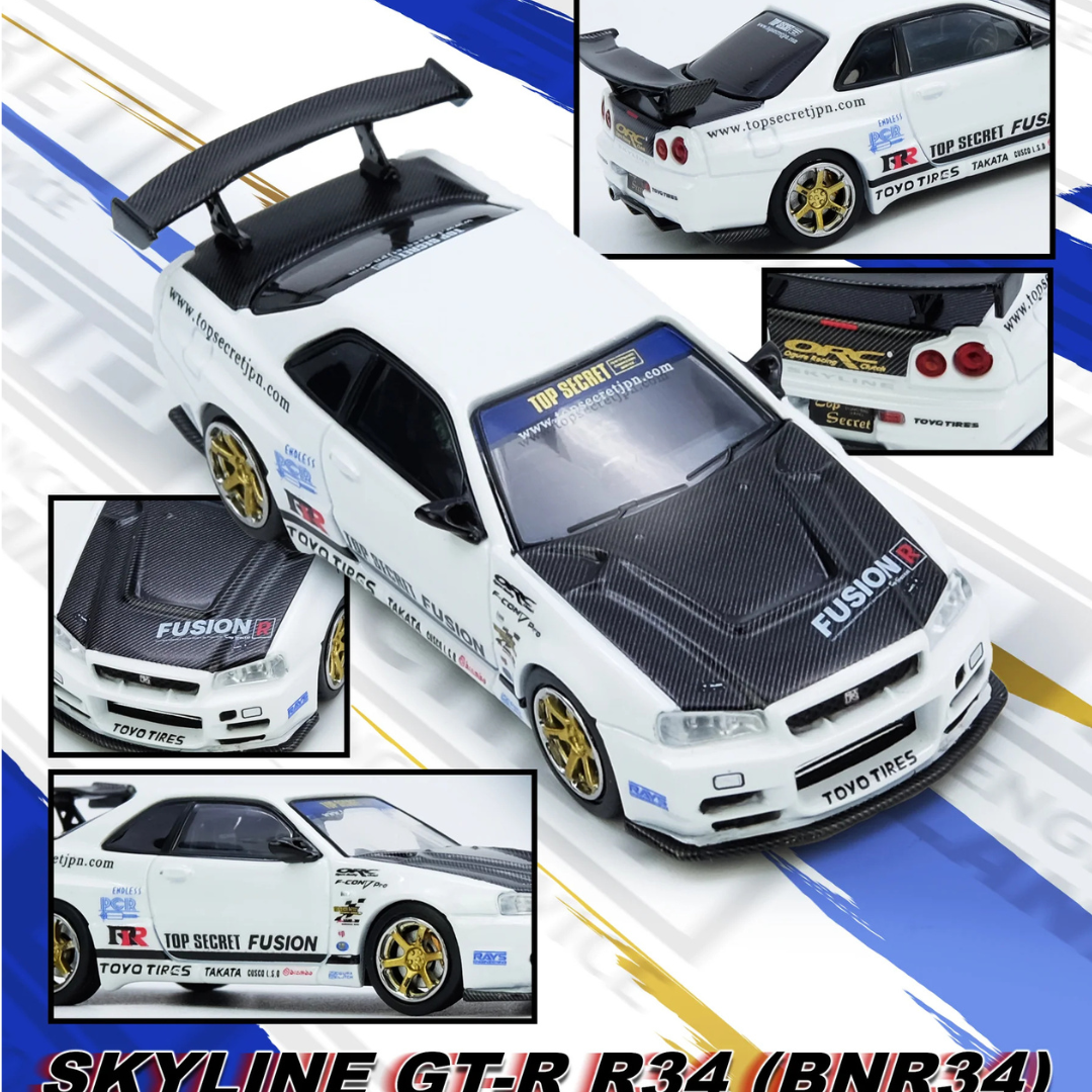 INNO64 Nissan Skyline GT-R R34 Top Secret White 1:64 Diecast JDM Tuner Car - IN64-R34TS-WHI