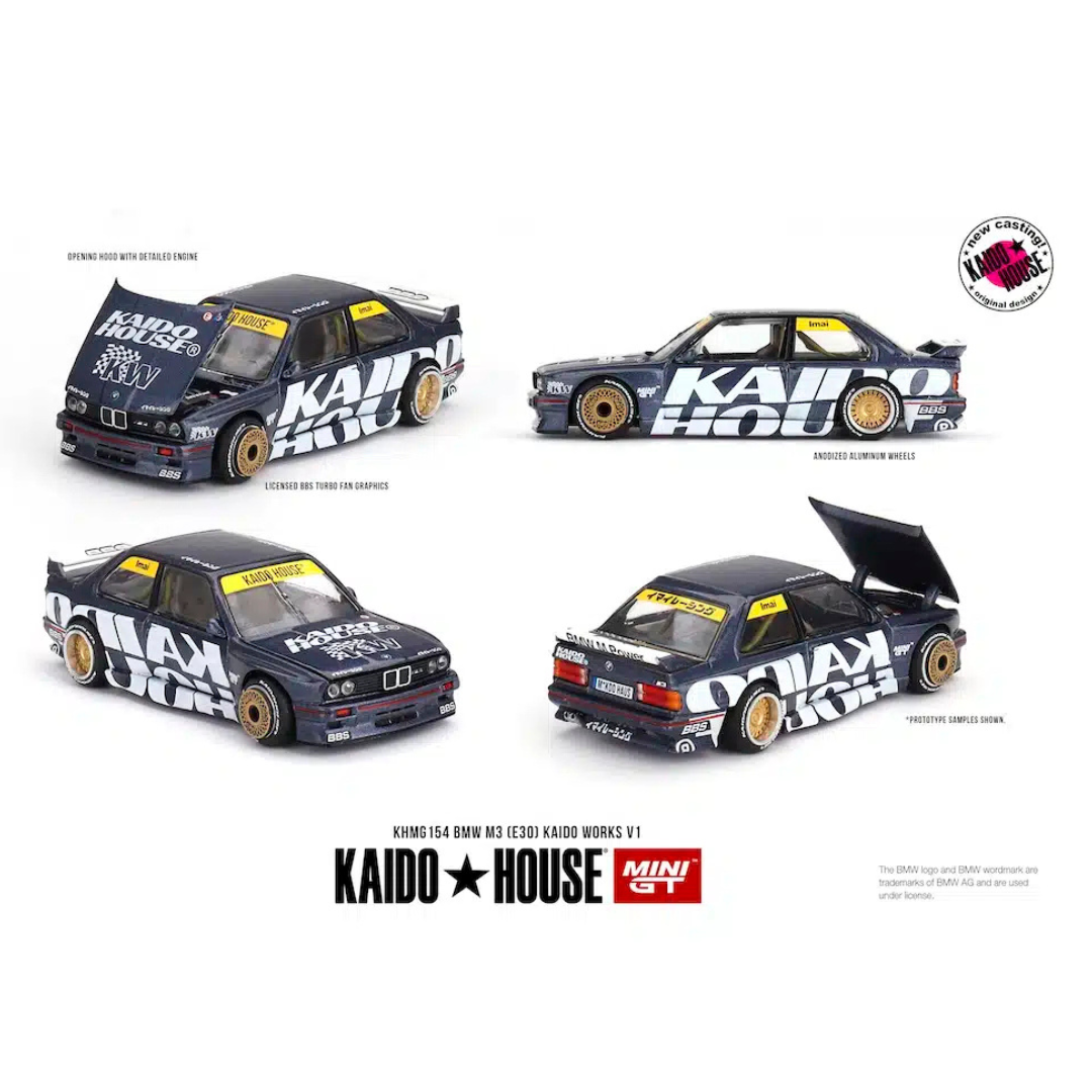 Kaido House x Mini GT BMW M3 (E30) Kaido Works V1 1:64 Diecast Widebody Car - KHMG154