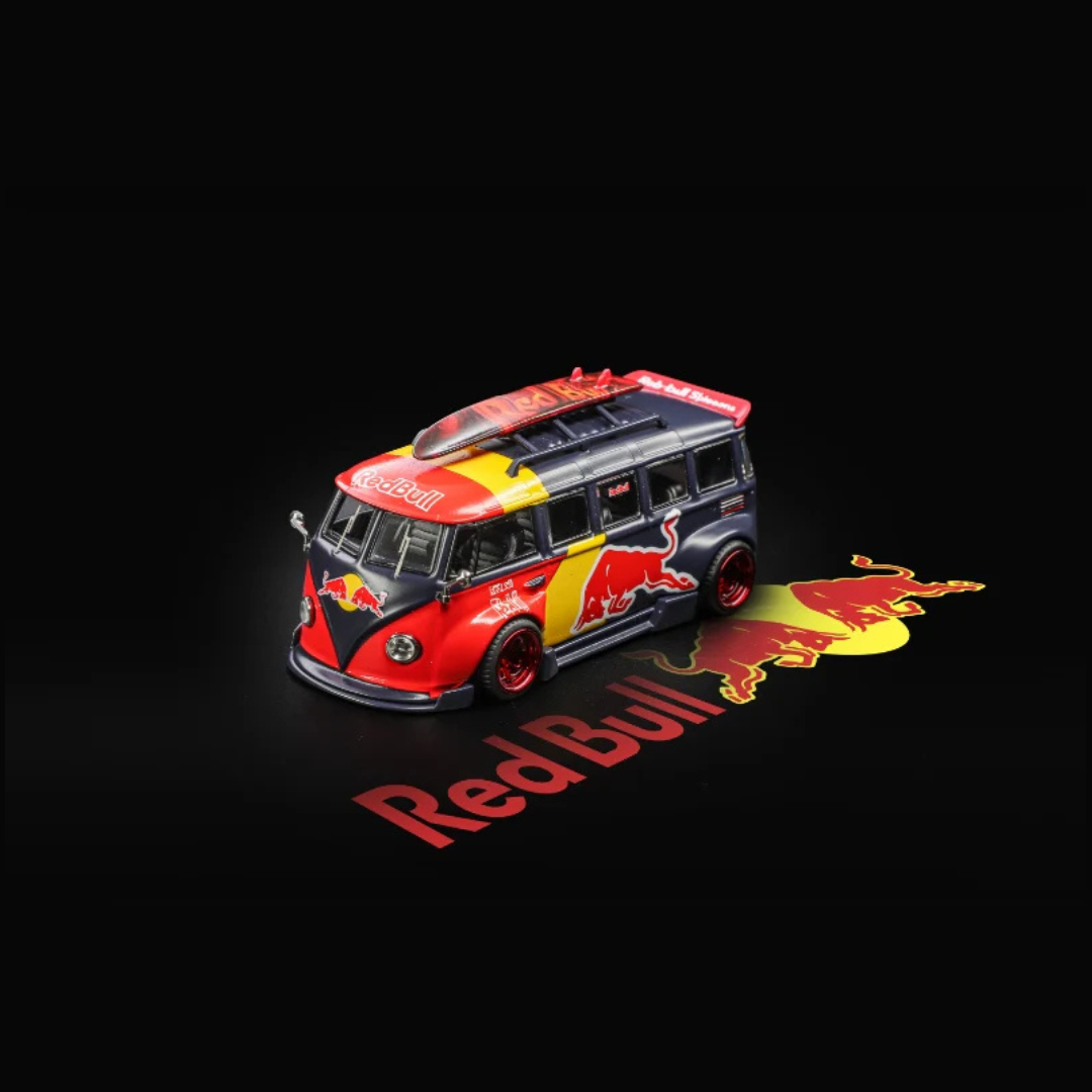 LF Model Volkswagen T1 Kombi Widebody Red Bull Livery with Surfboard - LB64-VWT1-REDBULL