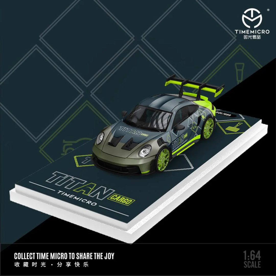Time Micro Porsche 911 (992) GT3 RS Titan Cargo Green 1:64 Diecast Widebody Car - TM644639