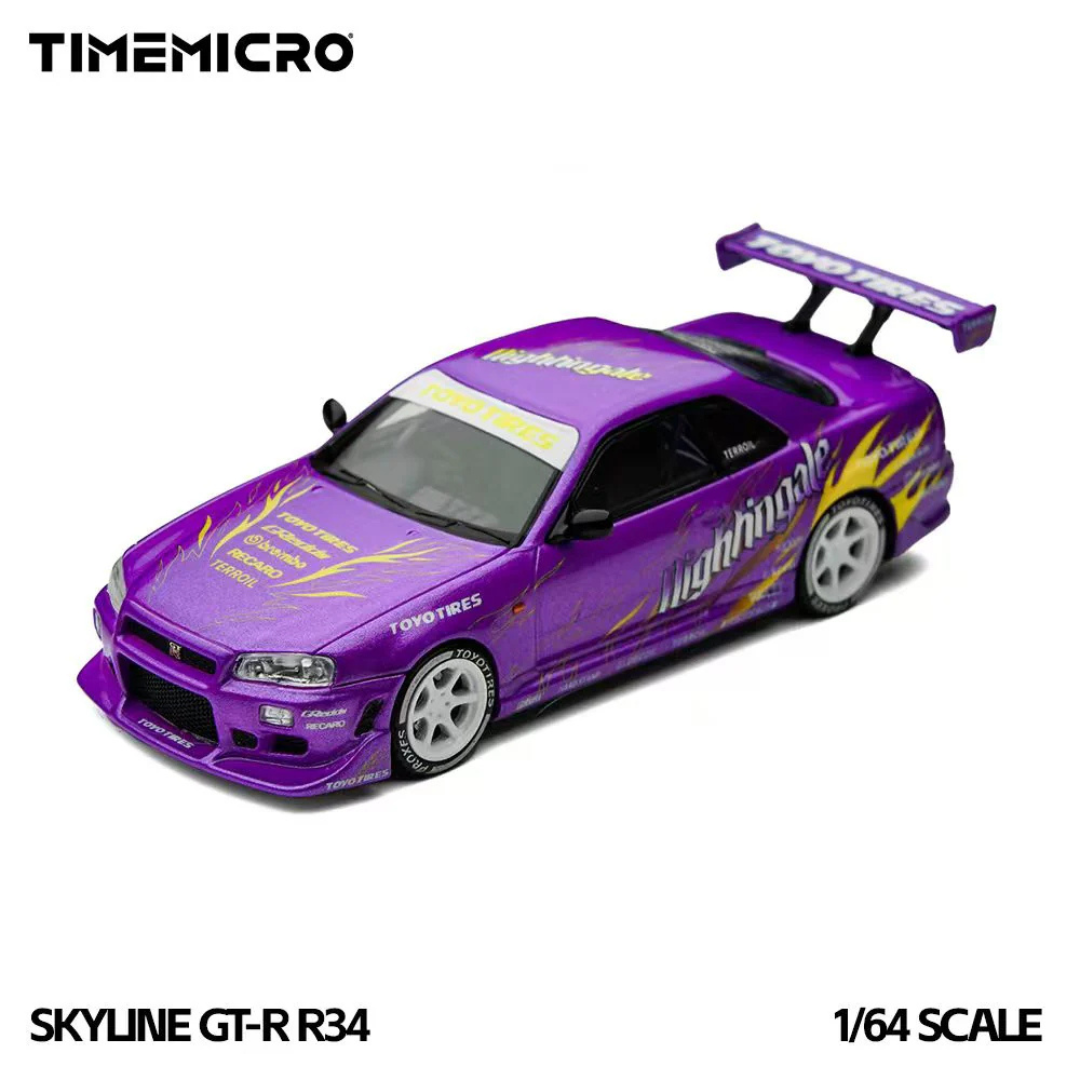 Time Micro Nissan Skyline GT-R R34 "Drifting Flames" Purple Nightingale Edition -TM800506