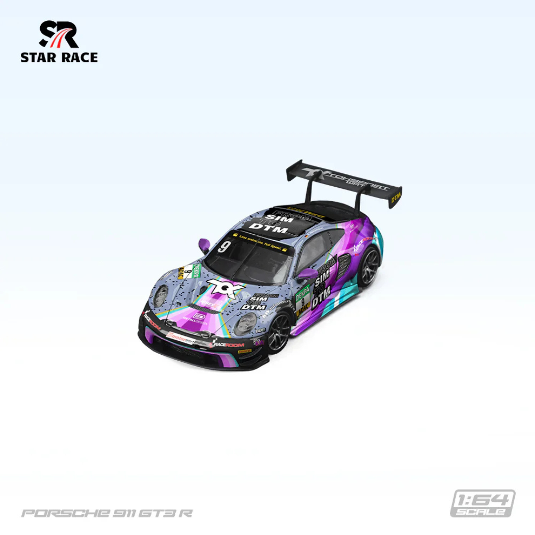 Star Race Porsche 911 GT3 R #9 "Sim to DTM" Purple/Teal 1:64 Diecast Motorsport Car - SR64022