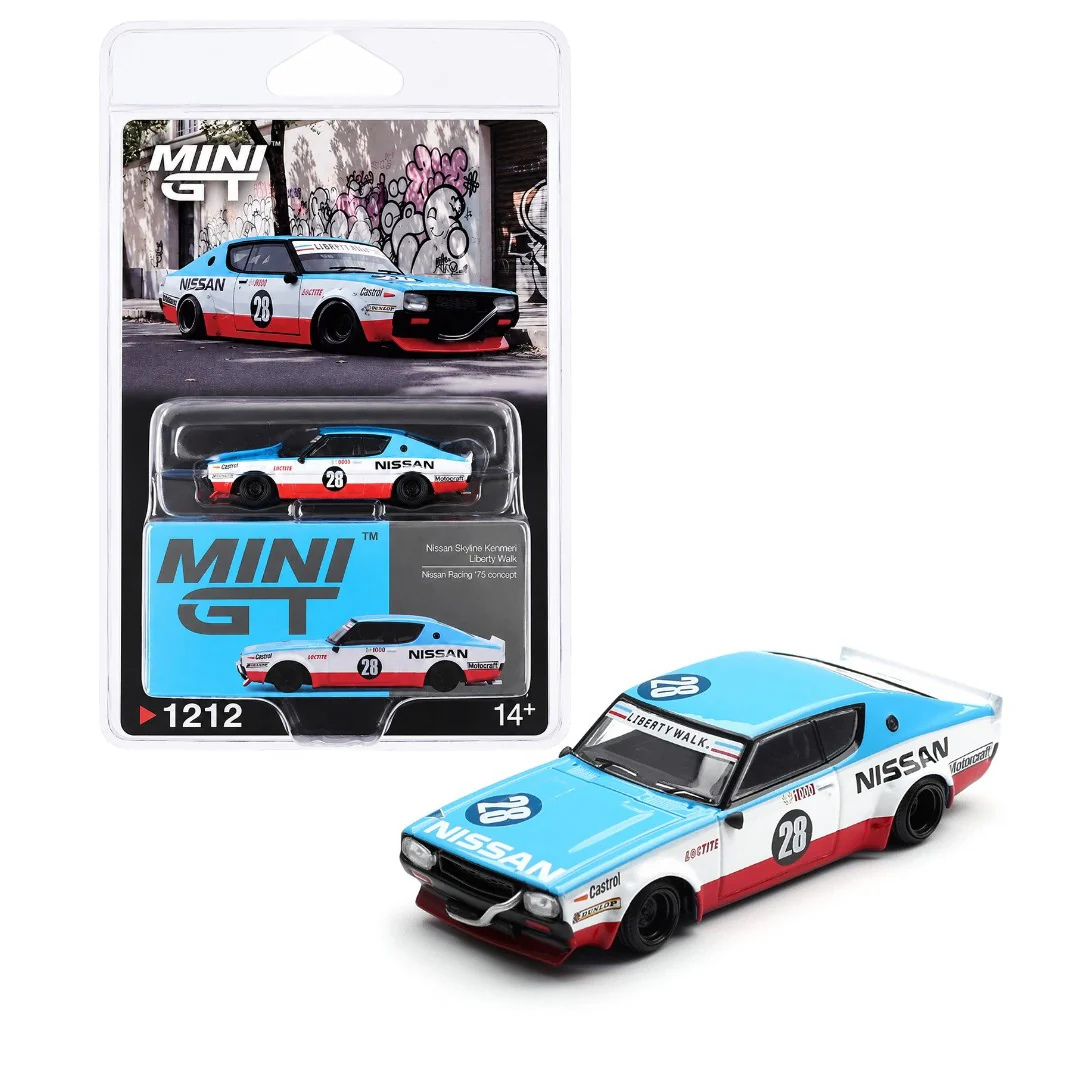 Mini GT Nissan Skyline Kenmeri Liberty Walk #28 Blue/White/Red - MGT01212-BL - Blister Version