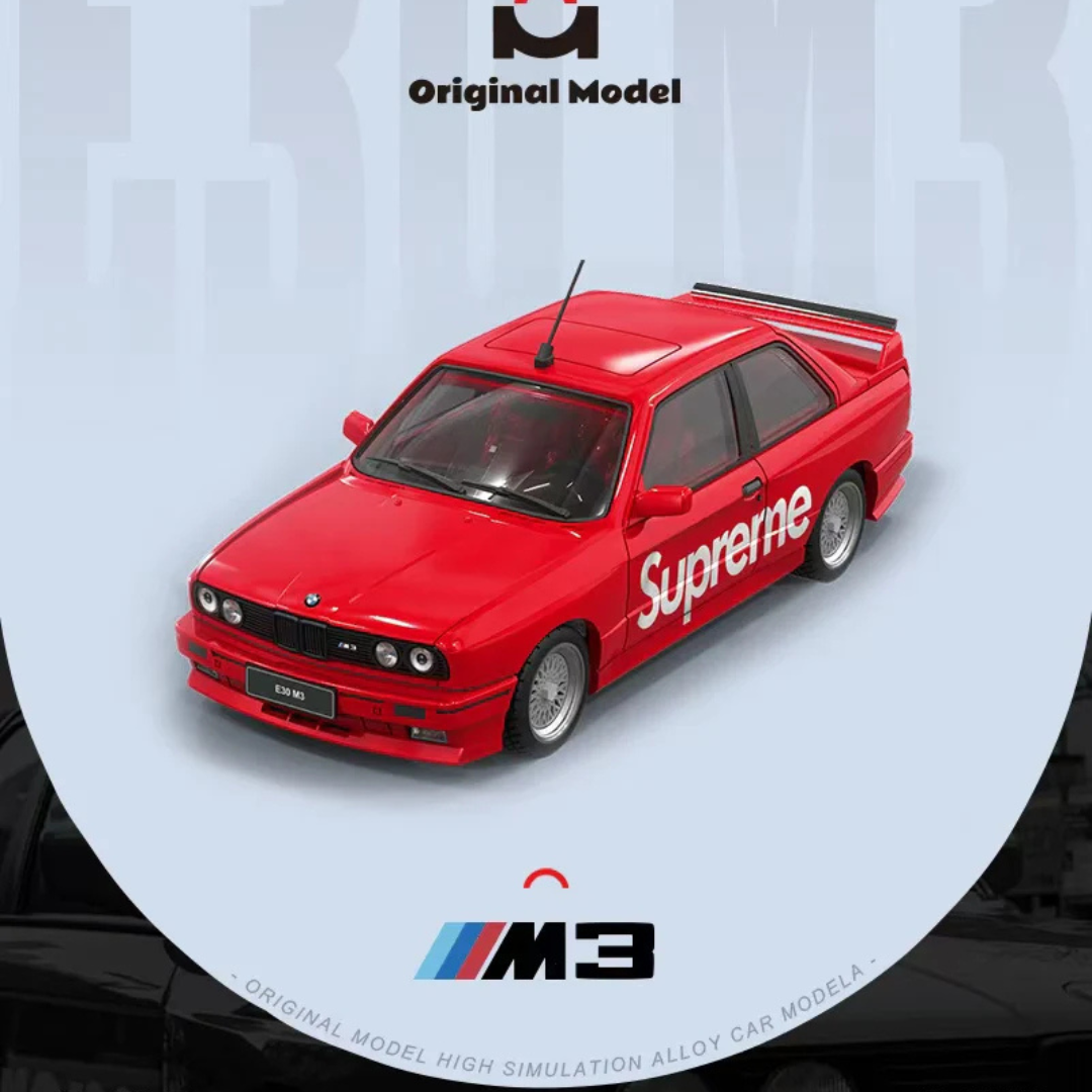 Original Model 1:64 BMW E30 M3 Supreme Livery Red Diecast Model Car – OM647801 Limited Edition 999 Pcs