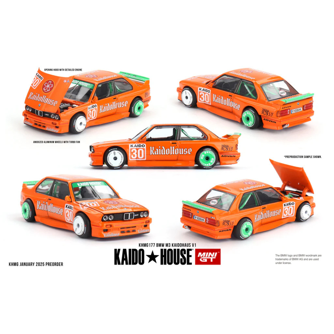 Kaido House x Mini GT BMW M3 (E30) Kaidohaus V1 Orange 1:64 Diecast Widebody Car - KHMG177