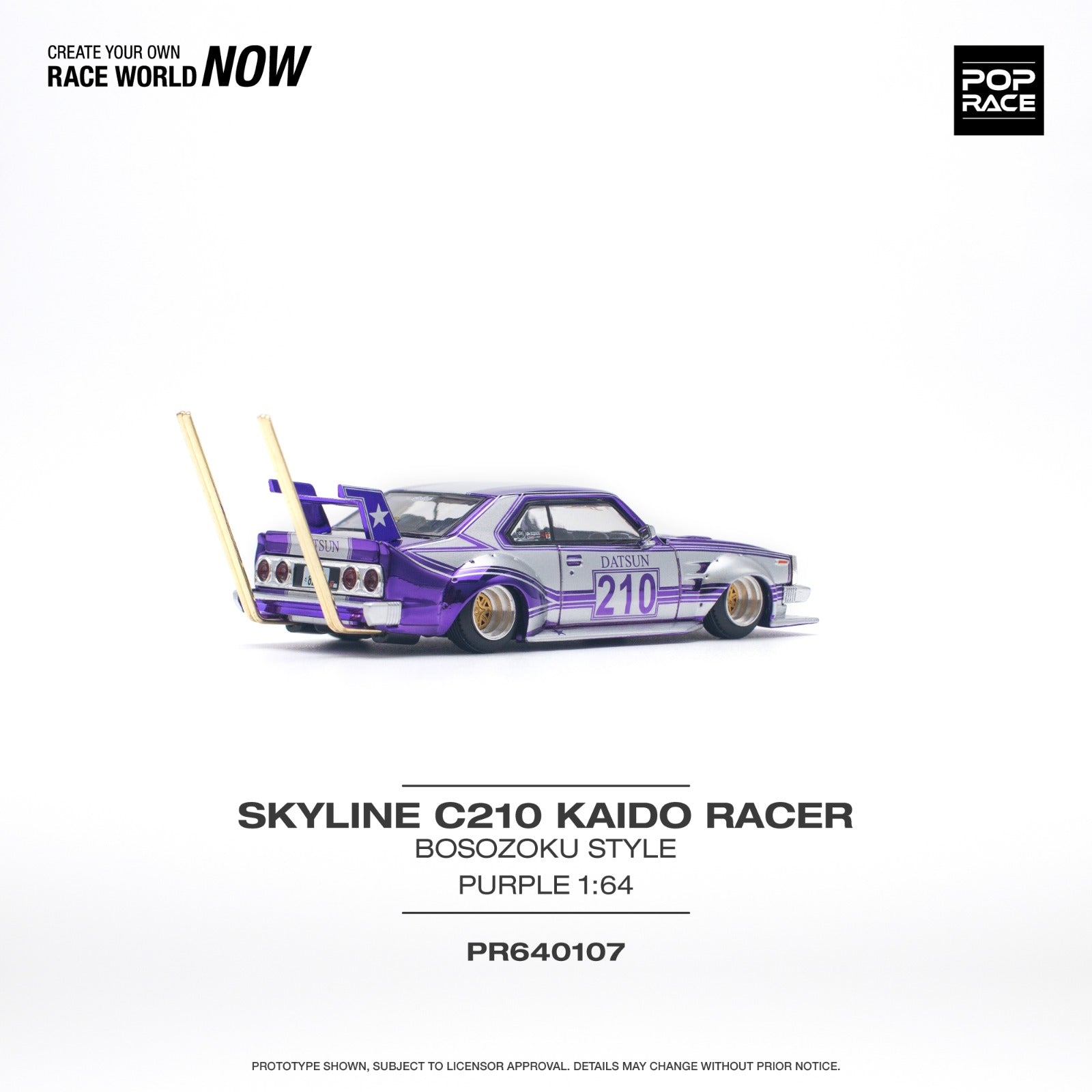 POP RACE Nissan Skyline C210 Kaido Racer Bosozoku Purple 1:64 Diecast Metal Model Car