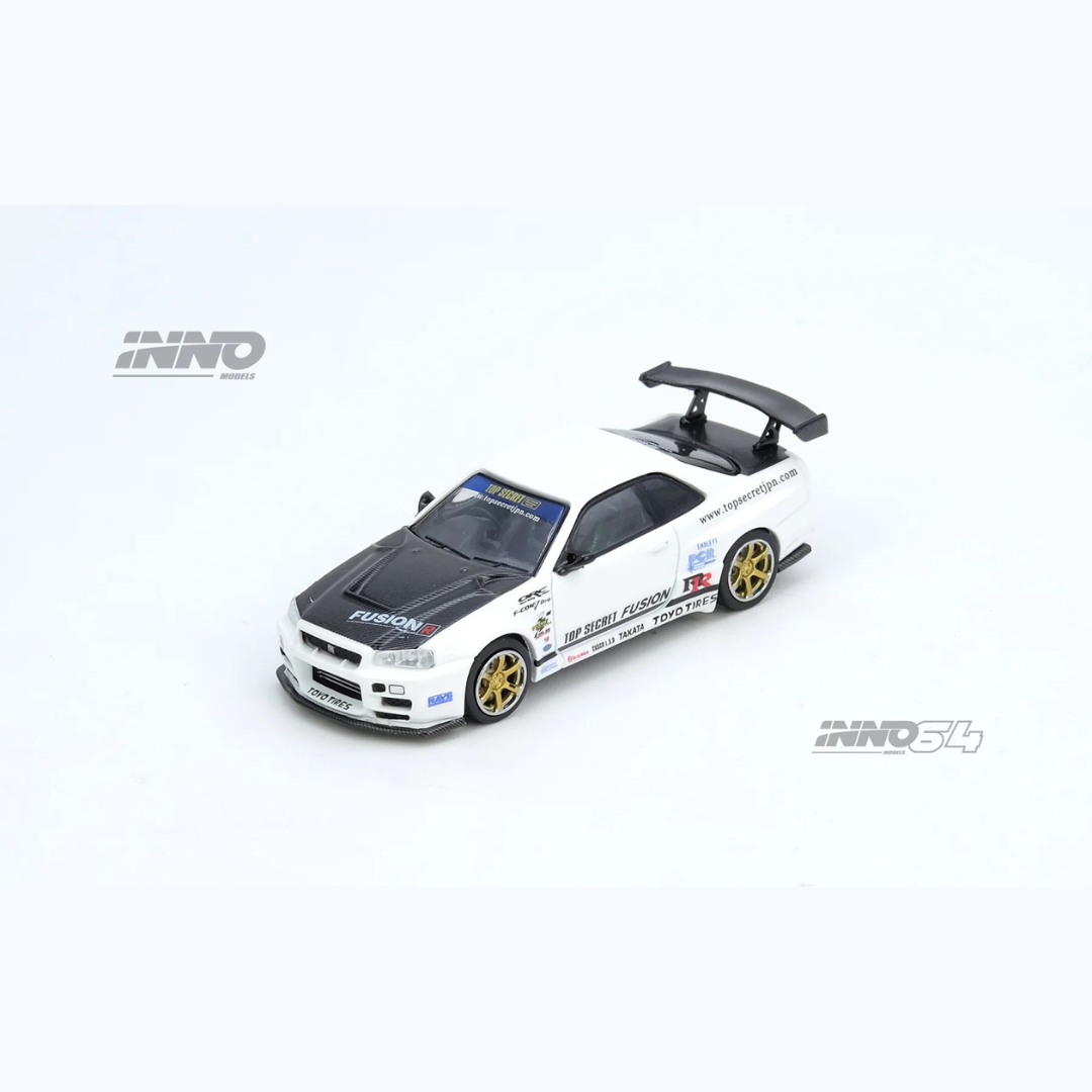 INNO64 Nissan Skyline GT-R R34 Top Secret White 1:64 Diecast JDM Tuner Car - IN64-R34TS-WHI