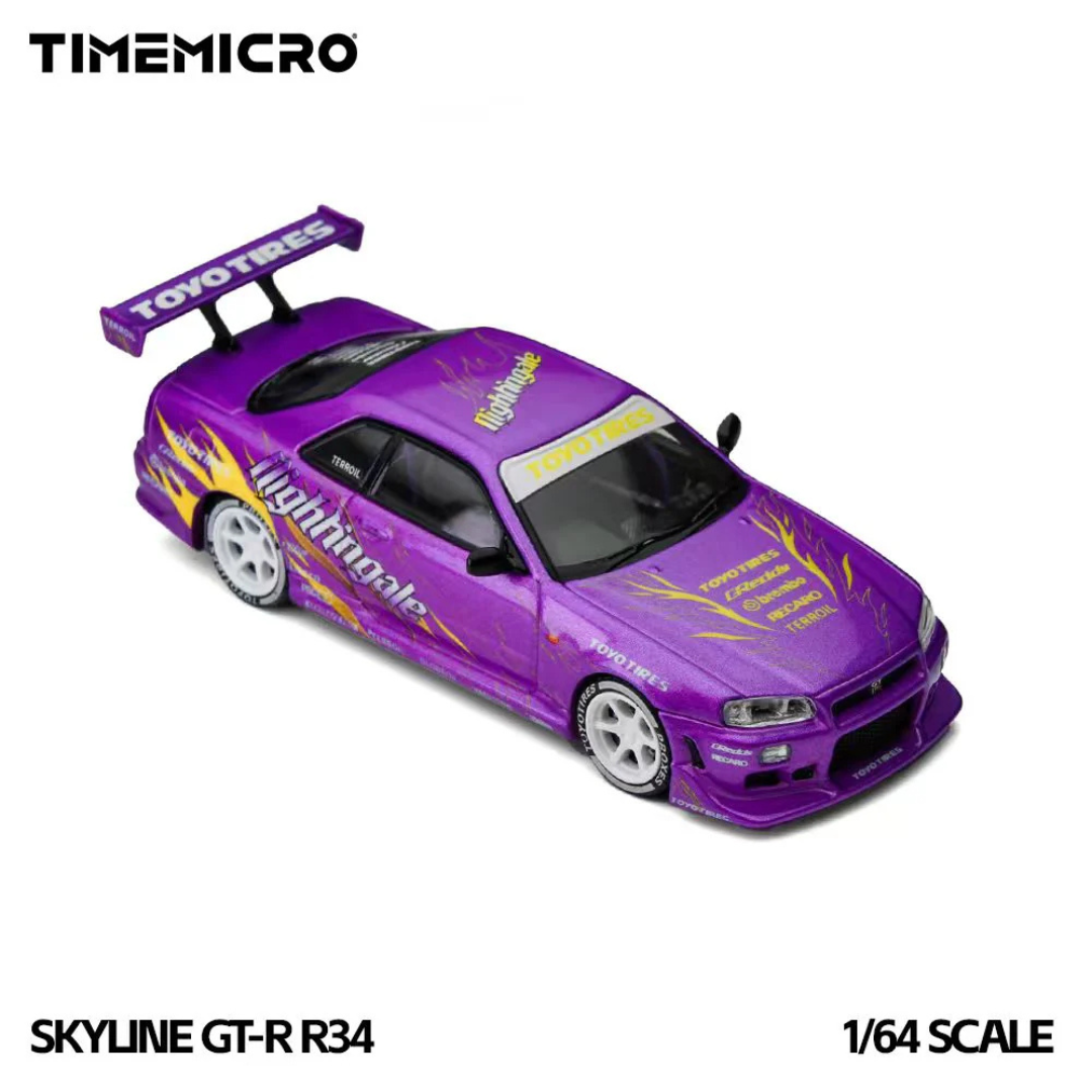 Time Micro Nissan Skyline GT-R R34 "Drifting Flames" Purple Nightingale Edition -TM800506