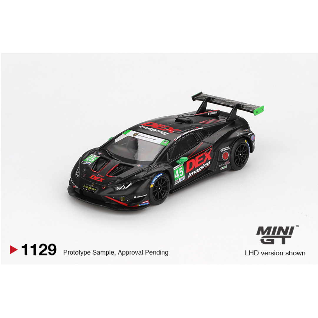 Mini GT Lamborghini Huracán GT3 EVO2 #45 DEX Imaging 2024 IMSA Daytona 24 Hrs Black - MGT01129-L - Box Version (Imported)