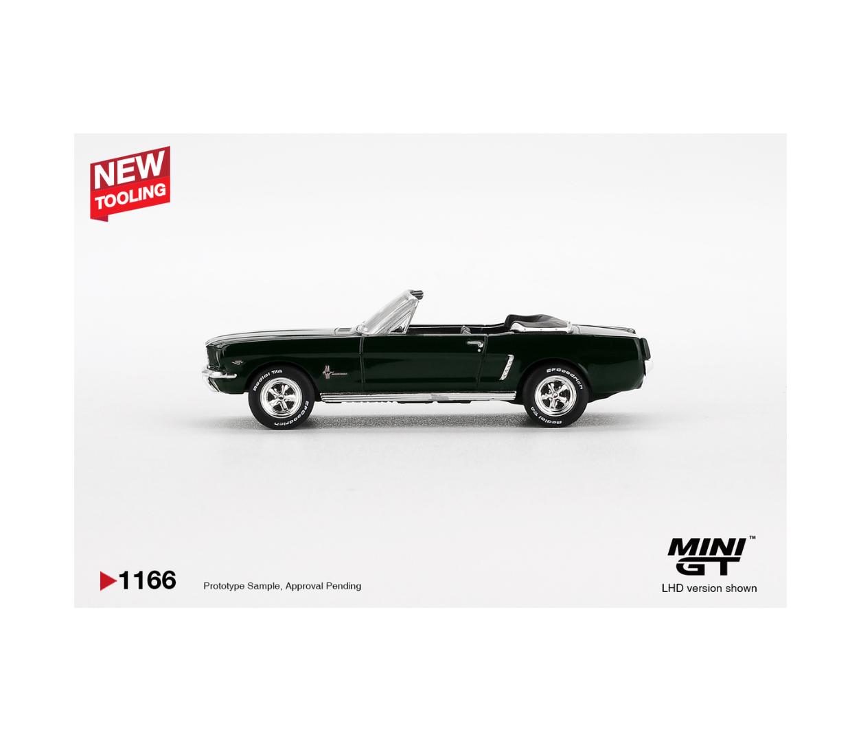 MINI GT 1965 Ford Mustang Convertible Dark Green 1:64 Scale Diecast Metal Toy Car (Model No. 1166)