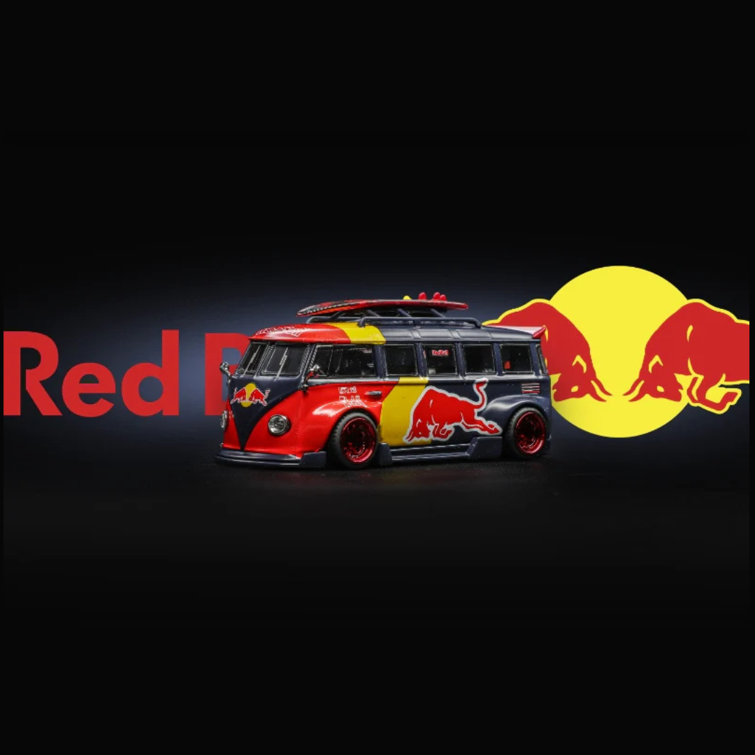 LF Model Volkswagen T1 Kombi Widebody Red Bull Livery with Surfboard - LB64-VWT1-REDBULL