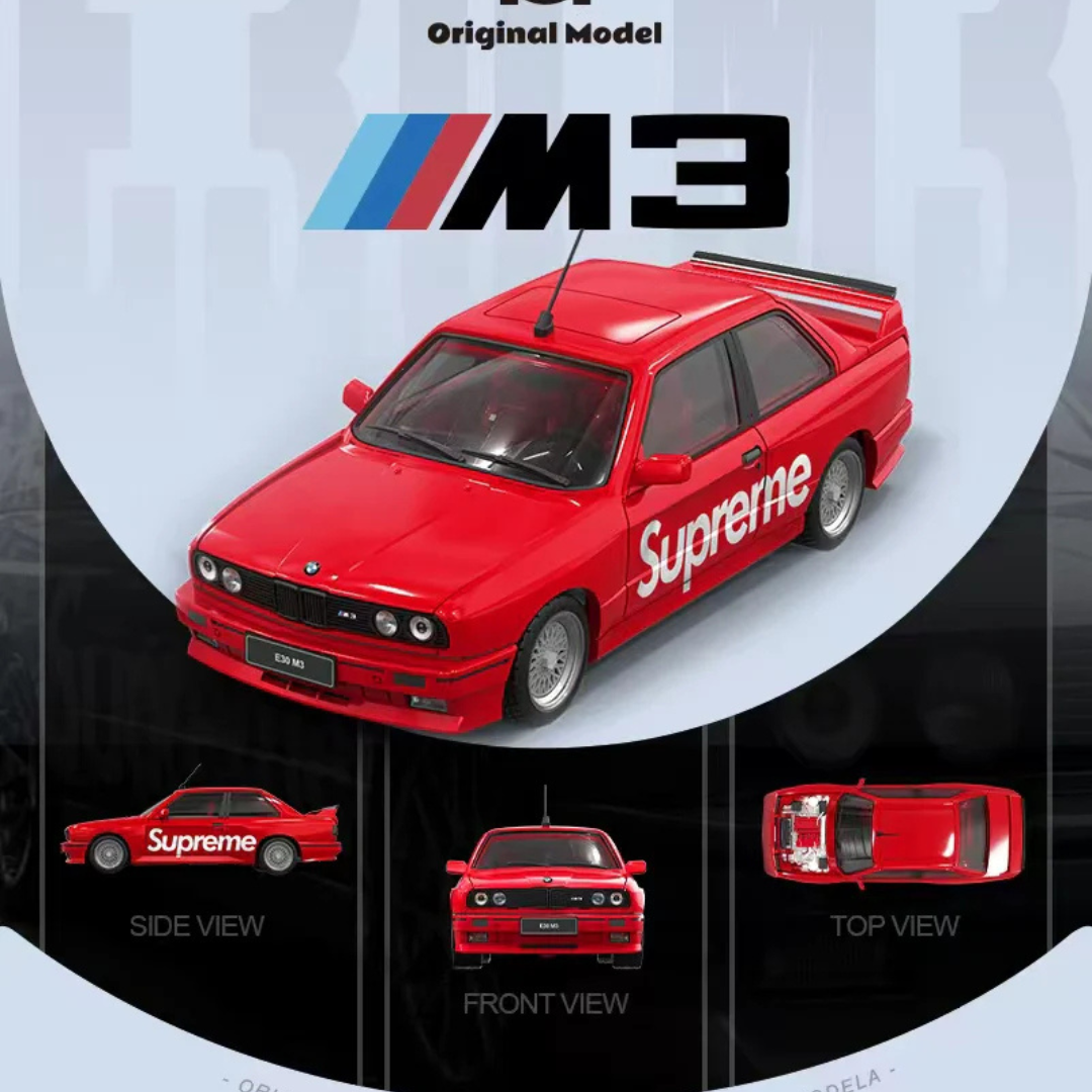 Original Model 1:64 BMW E30 M3 Supreme Livery Red Diecast Model Car – OM647801 Limited Edition 999 Pcs