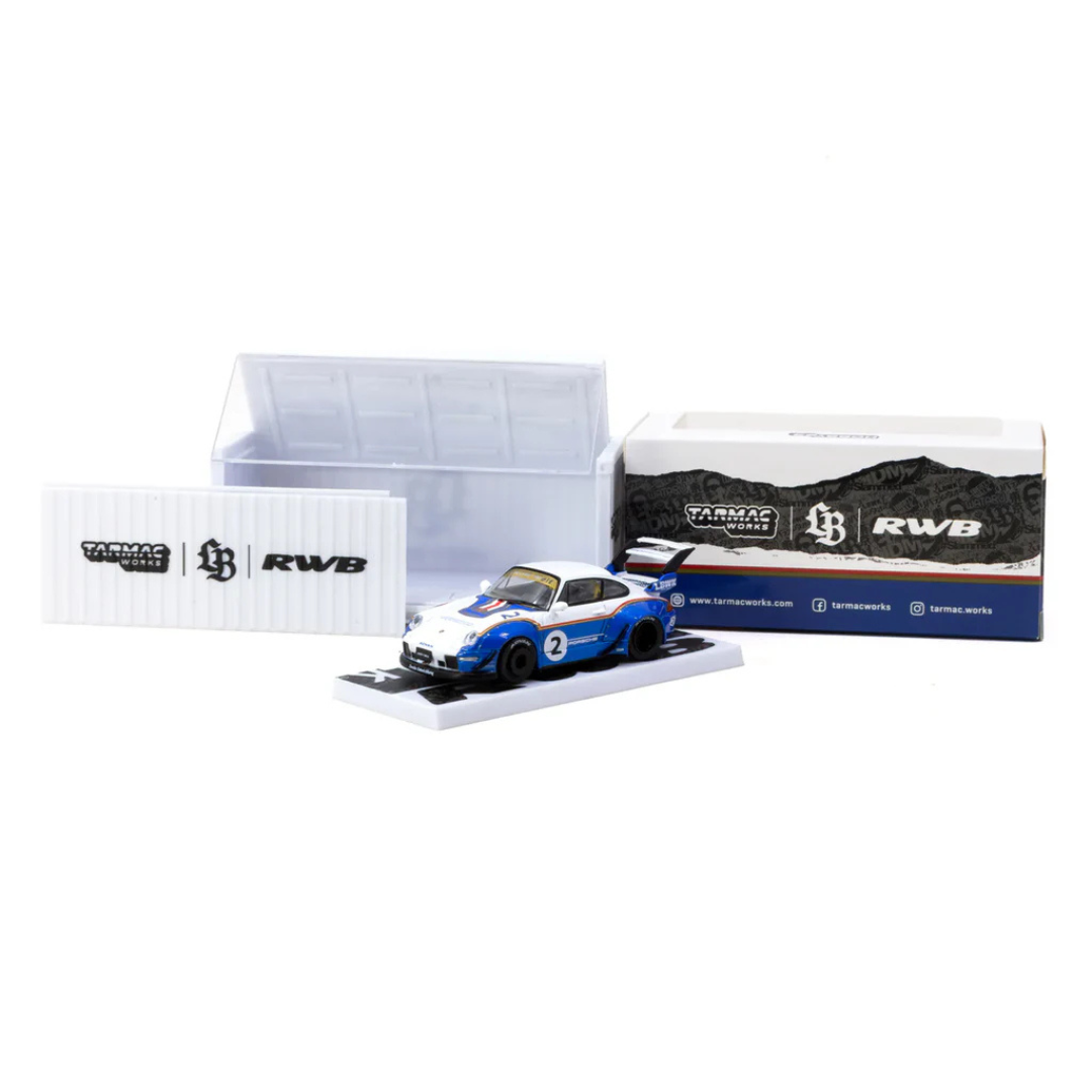 Tarmac Works Porsche RWB 993 #2 Liberty Walk White/Blue 1:64 Diecast Widebody Car - T64-TL017-LBWK2
