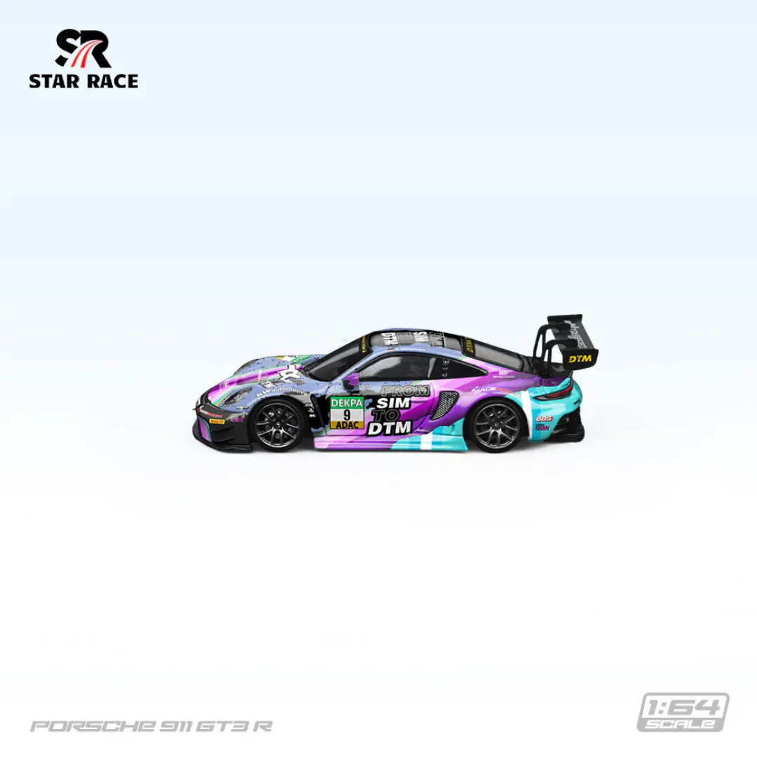 Star Race Porsche 911 GT3 R #9 "Sim to DTM" Purple/Teal 1:64 Diecast Motorsport Car - SR64022