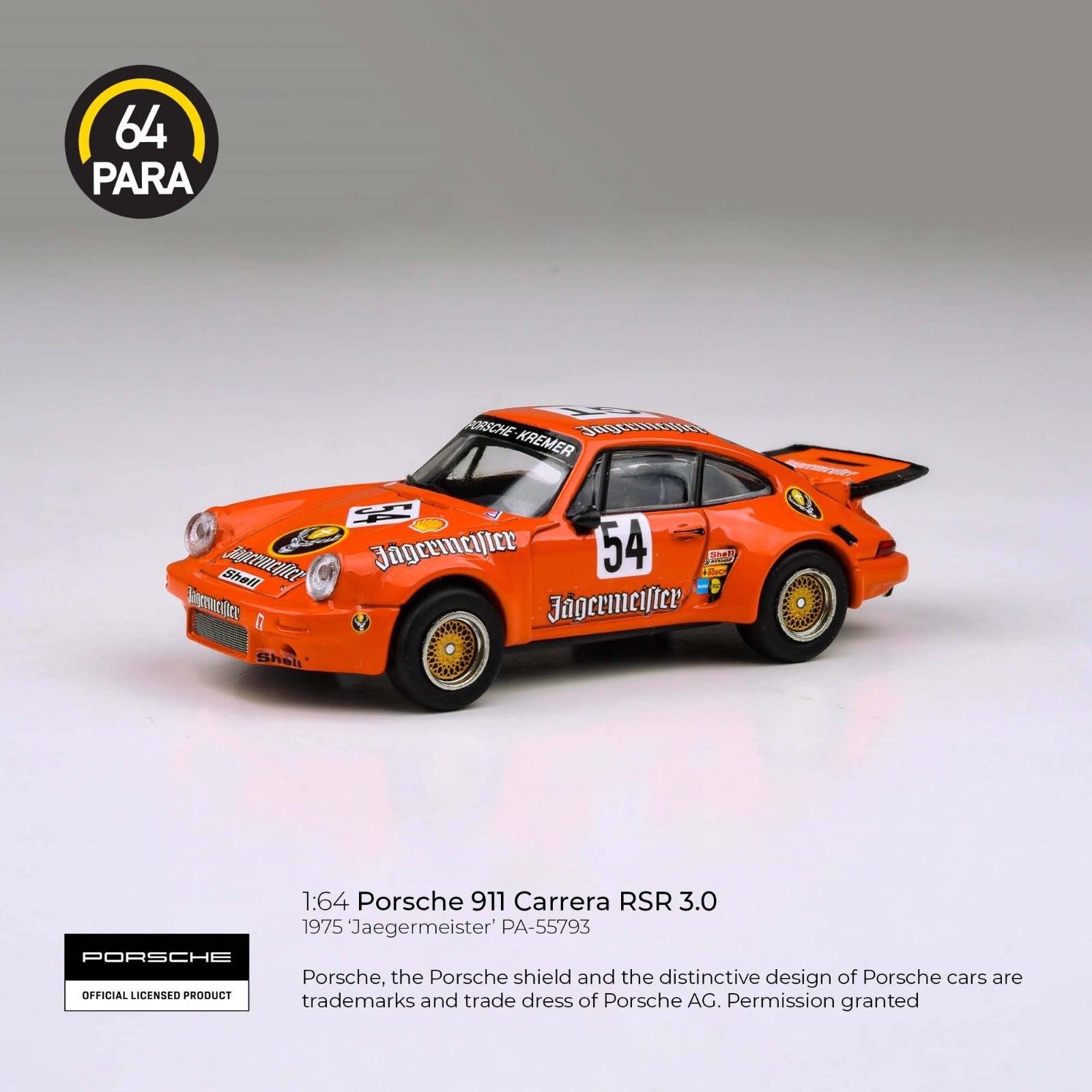 PARA64 Porsche 911 Carrera RSR 3.0 1975 Jägermeister 1:64 Scale Diecast Metal Toy Car