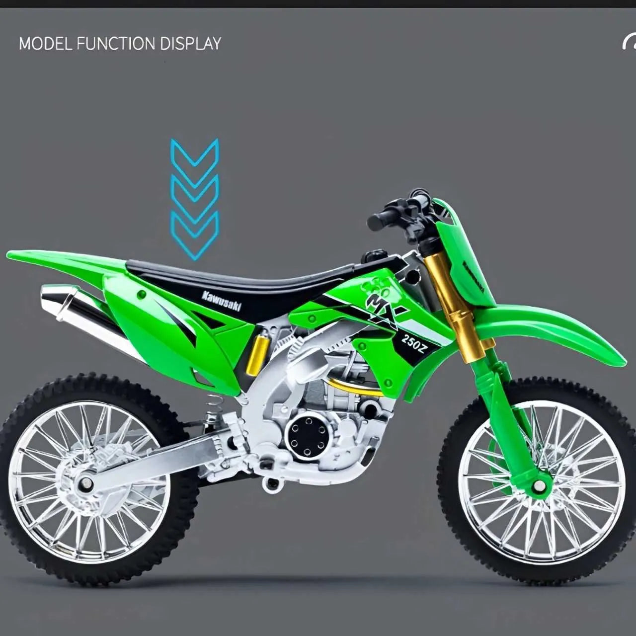 Kawasaki Dirt Bike Motocross Motorcycle Model – 1:10 Scale Diecast Premium Metal Alloy Toy Bike for Kids & Collectors (Green)