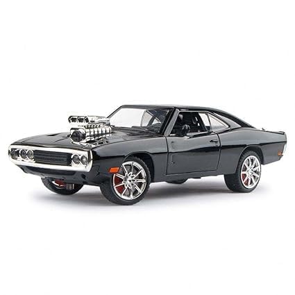 Dodge Charger 1:24 Scale Diecast Metal Toy Car – Classic Black Muscle Car with Engine Detailing
