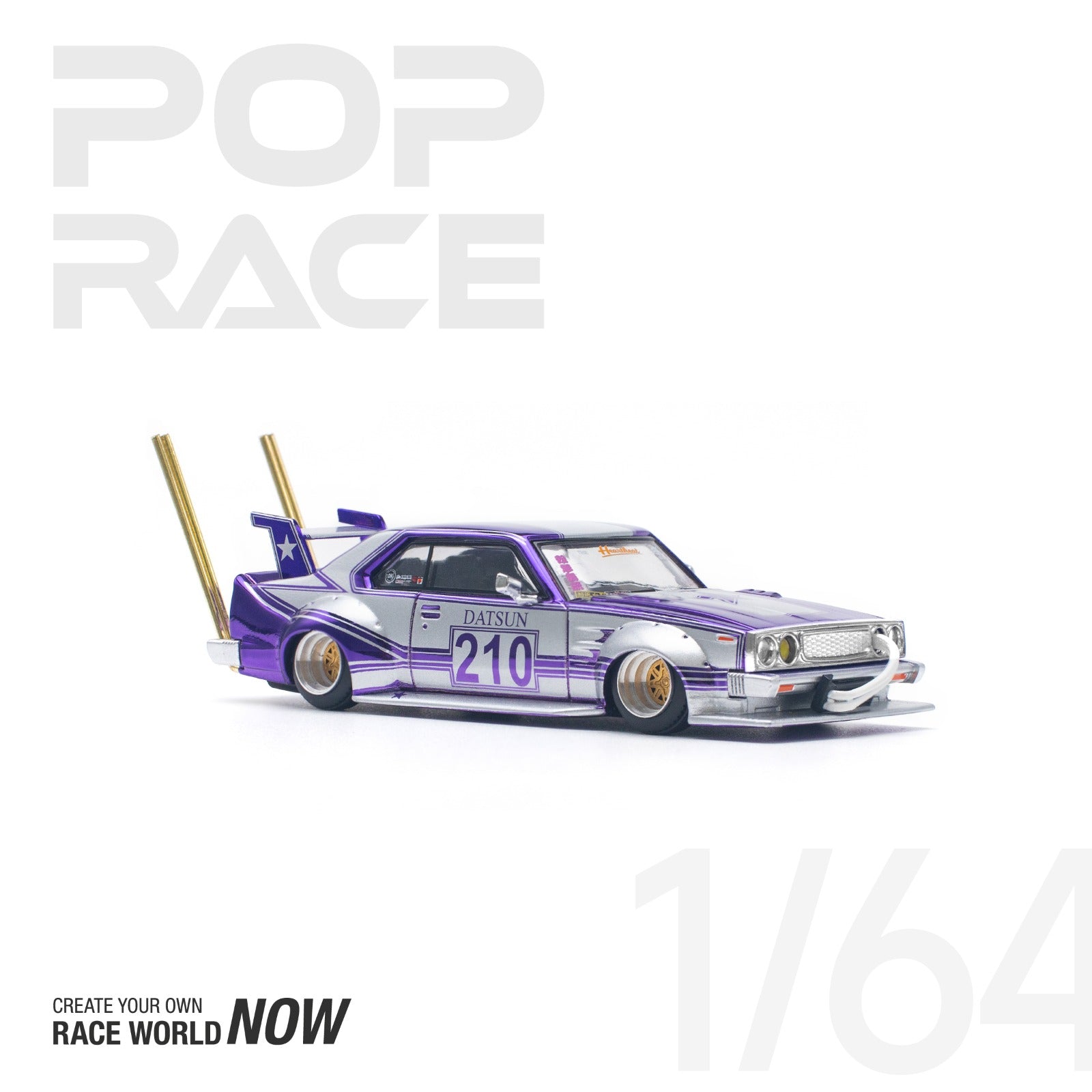 POP RACE Nissan Skyline C210 Kaido Racer Bosozoku Purple 1:64 Diecast Metal Model Car