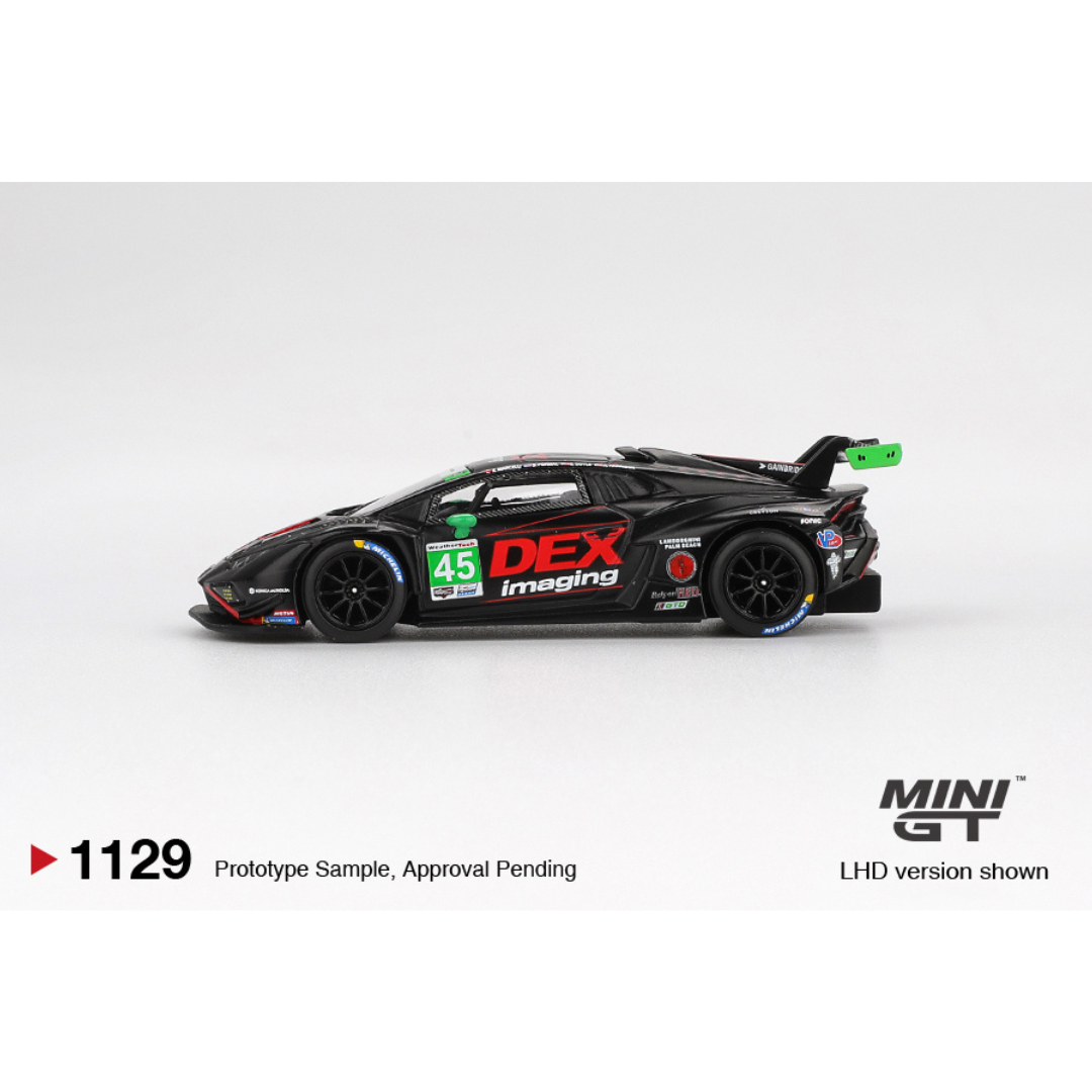 Mini GT Lamborghini Huracán GT3 EVO2 #45 DEX Imaging 2024 IMSA Daytona 24 Hrs Black - MGT01129-L - Box Version (Imported)