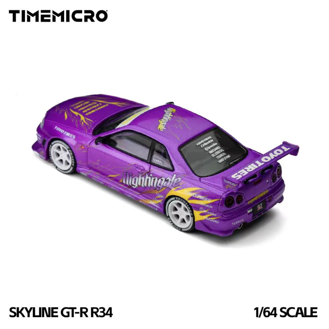 Time Micro Nissan Skyline GT-R R34 "Drifting Flames" Purple Nightingale Edition -TM800506