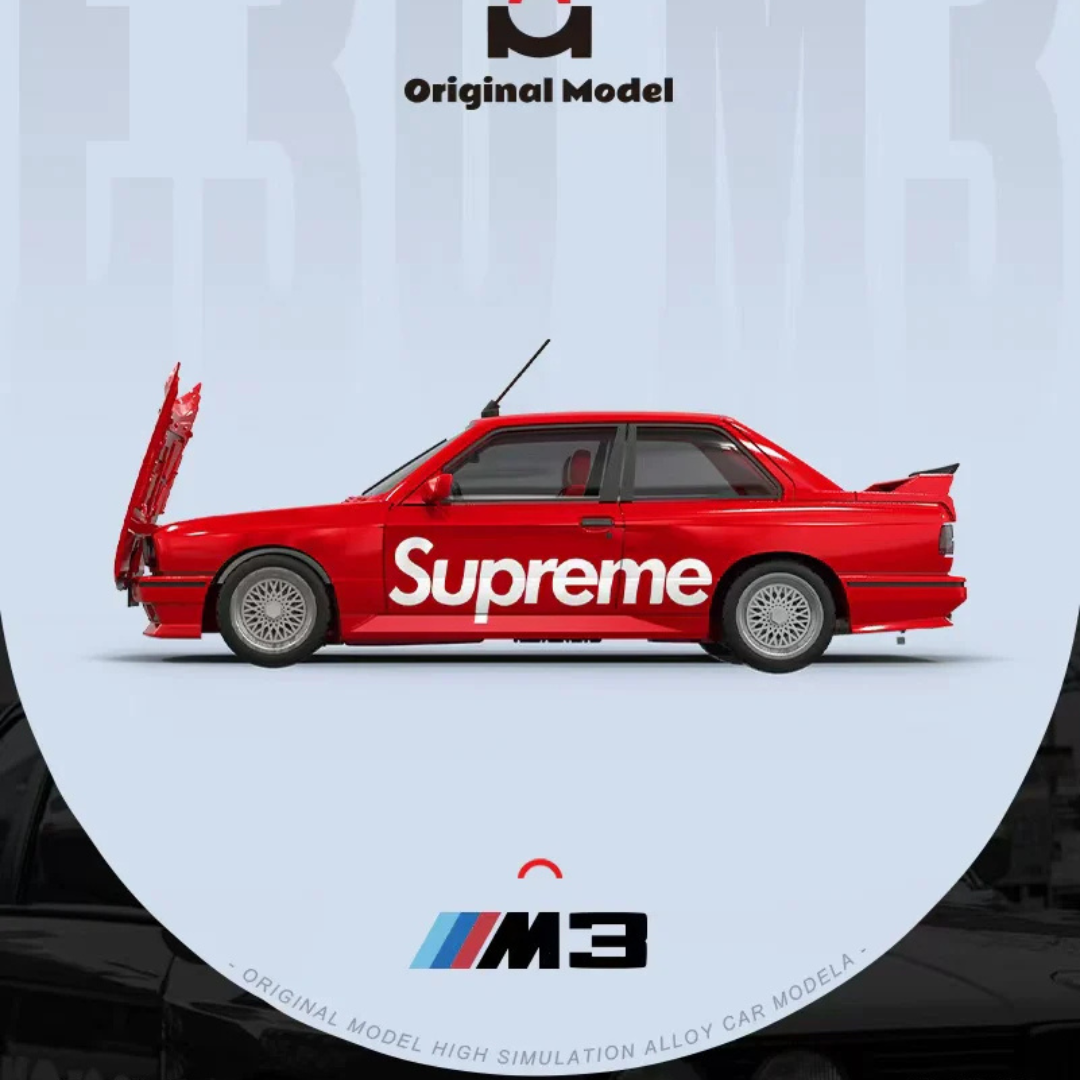 Original Model 1:64 BMW E30 M3 Supreme Livery Red Diecast Model Car – OM647801 Limited Edition 999 Pcs
