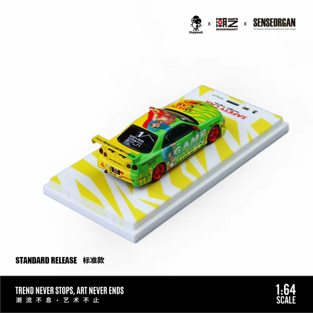ModernArt × SenseOrgan × Shepwell 1:64 Nissan Skyline GT-R R34 Safety Car Hidden Version (Chase) – MD800505-1