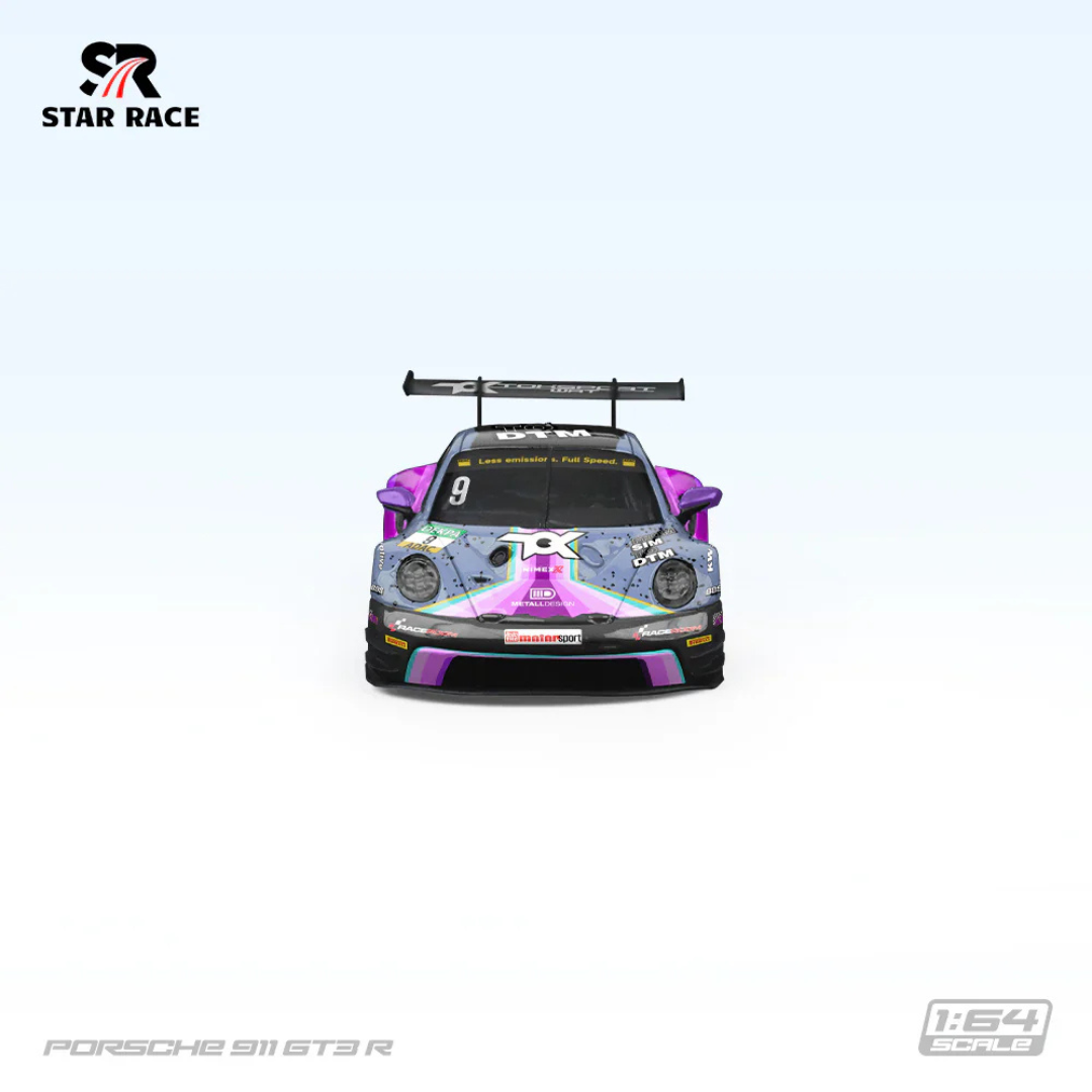 Star Race Porsche 911 GT3 R #9 "Sim to DTM" Purple/Teal 1:64 Diecast Motorsport Car - SR64022