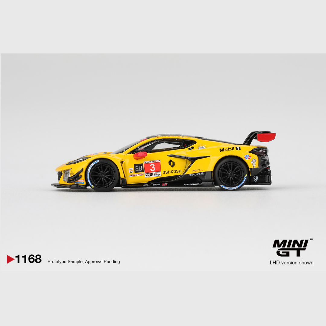 Mini GT Chevrolet Corvette Z06 GT3.R #3 Corvette Racing 2025 IMSA Daytona 24 Hrs Yellow - MGT01168 - Box Version