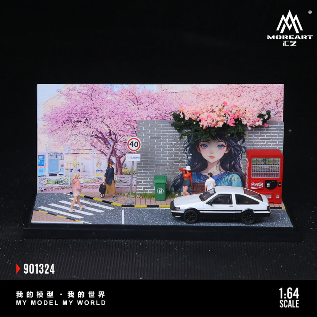 MoreArt "Popular Check-In Wall" Sakura Street Scene 1:64 Diorama Display Case - MO901324