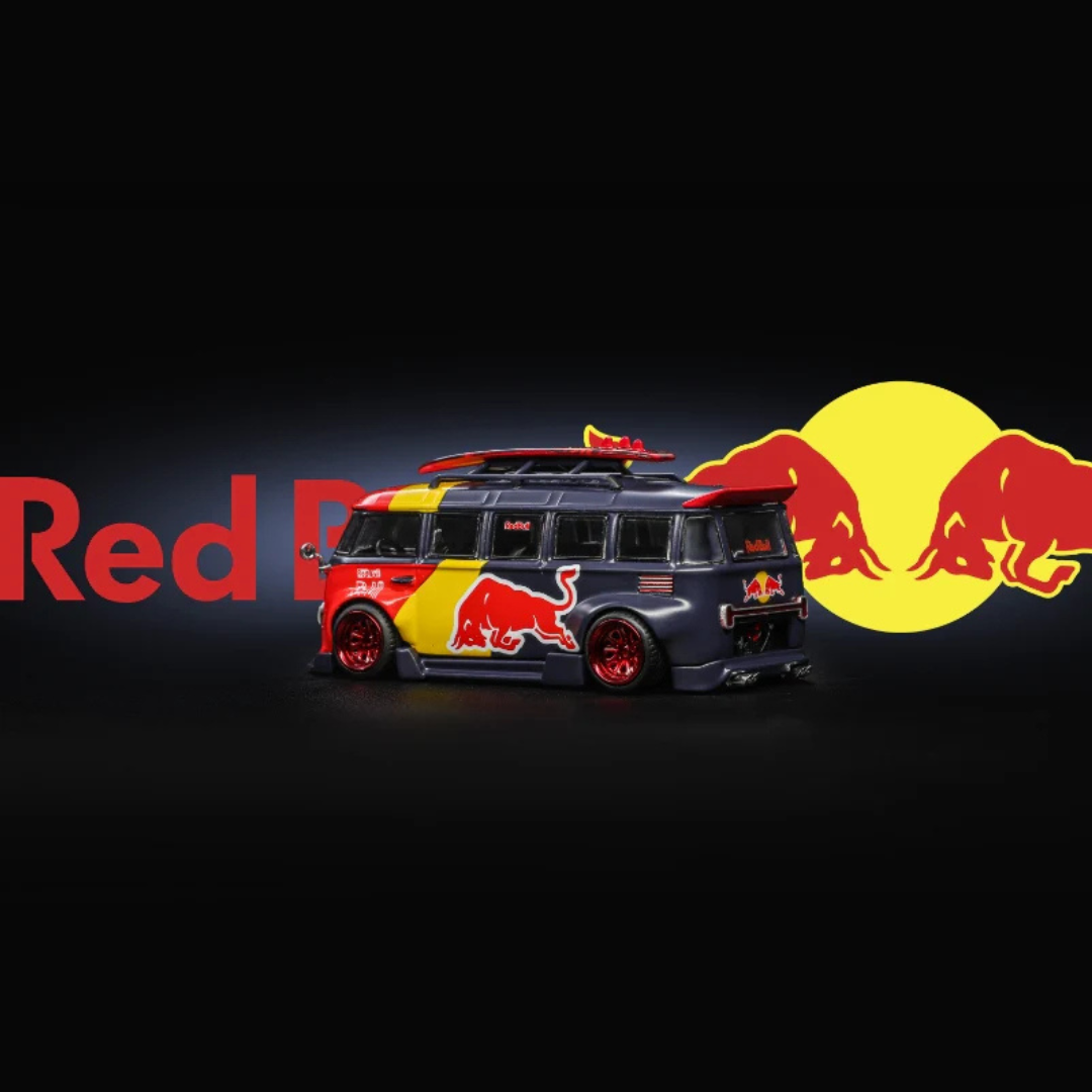 LF Model Volkswagen T1 Kombi Widebody Red Bull Livery with Surfboard - LB64-VWT1-REDBULL