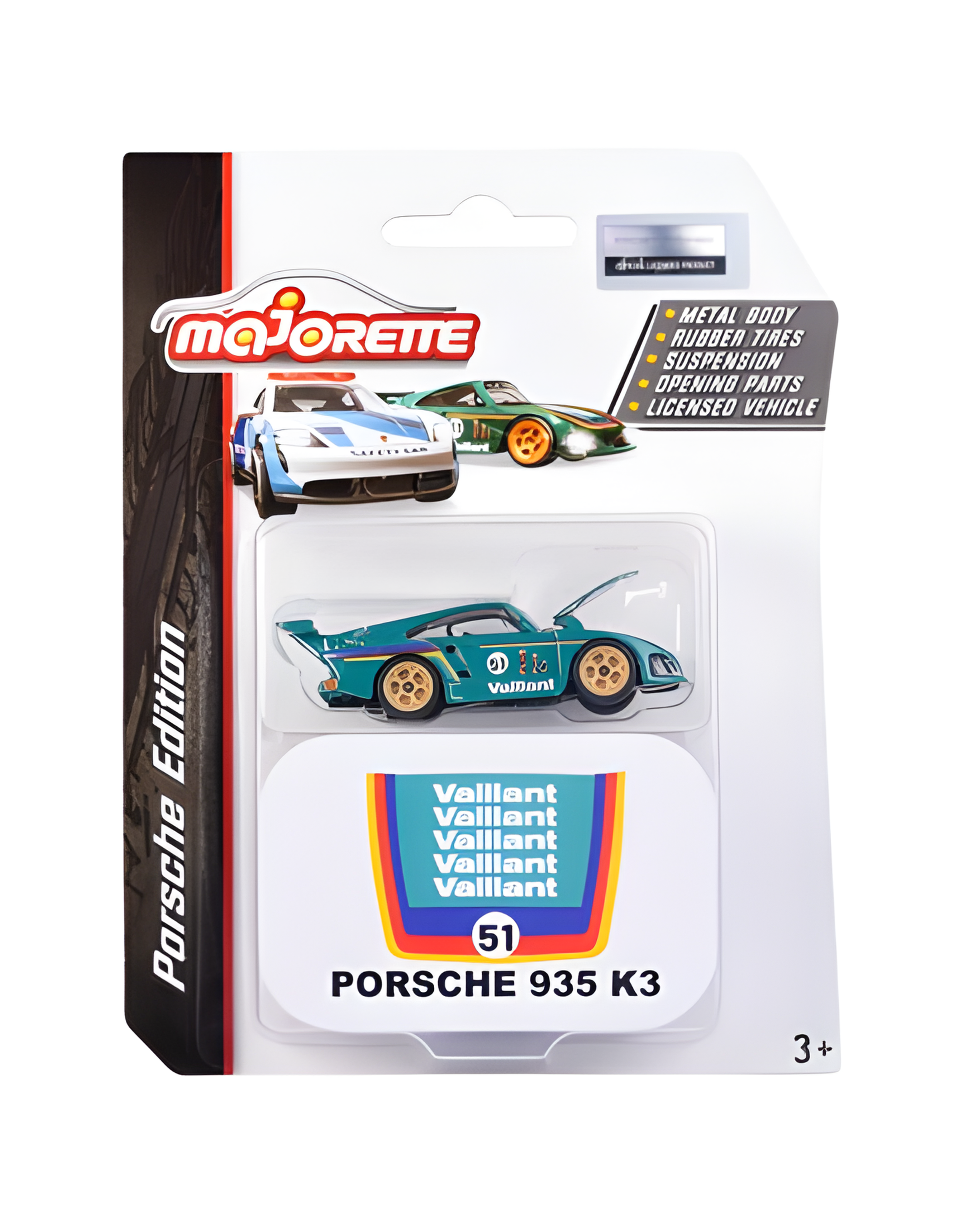 Majorette Porsche 935 K3 1:64 Scale Diecast Metal Racing Car – Porsche Edition (Vaillant Livery)