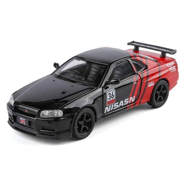 Premium Nissan Skyline GT-R R34 1:32 Scale Diecast Metal Toy Car Model – Opening Doors, Bonnet & Trunk