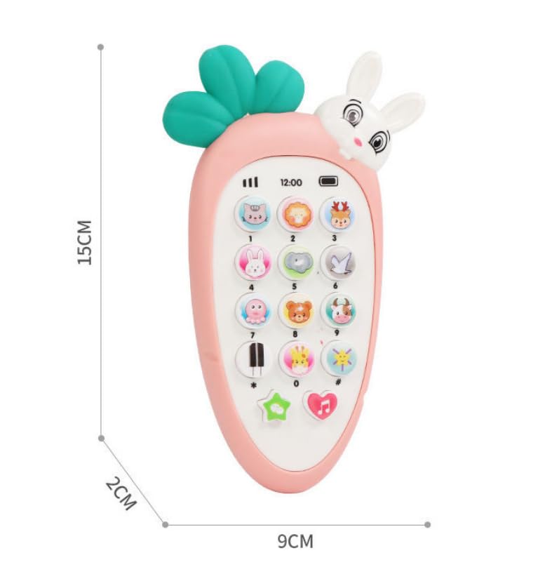 Baby Musical Toy Phone – Rabbit Carrot Shape Learning Mobile with Lights & Sounds for Kids (Pink)