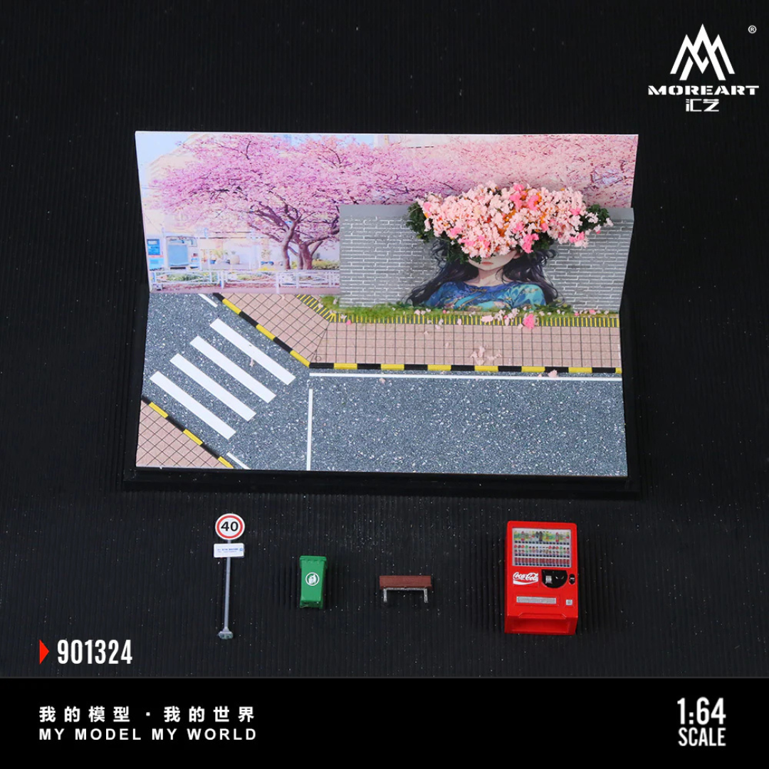 MoreArt "Popular Check-In Wall" Sakura Street Scene 1:64 Diorama Display Case - MO901324
